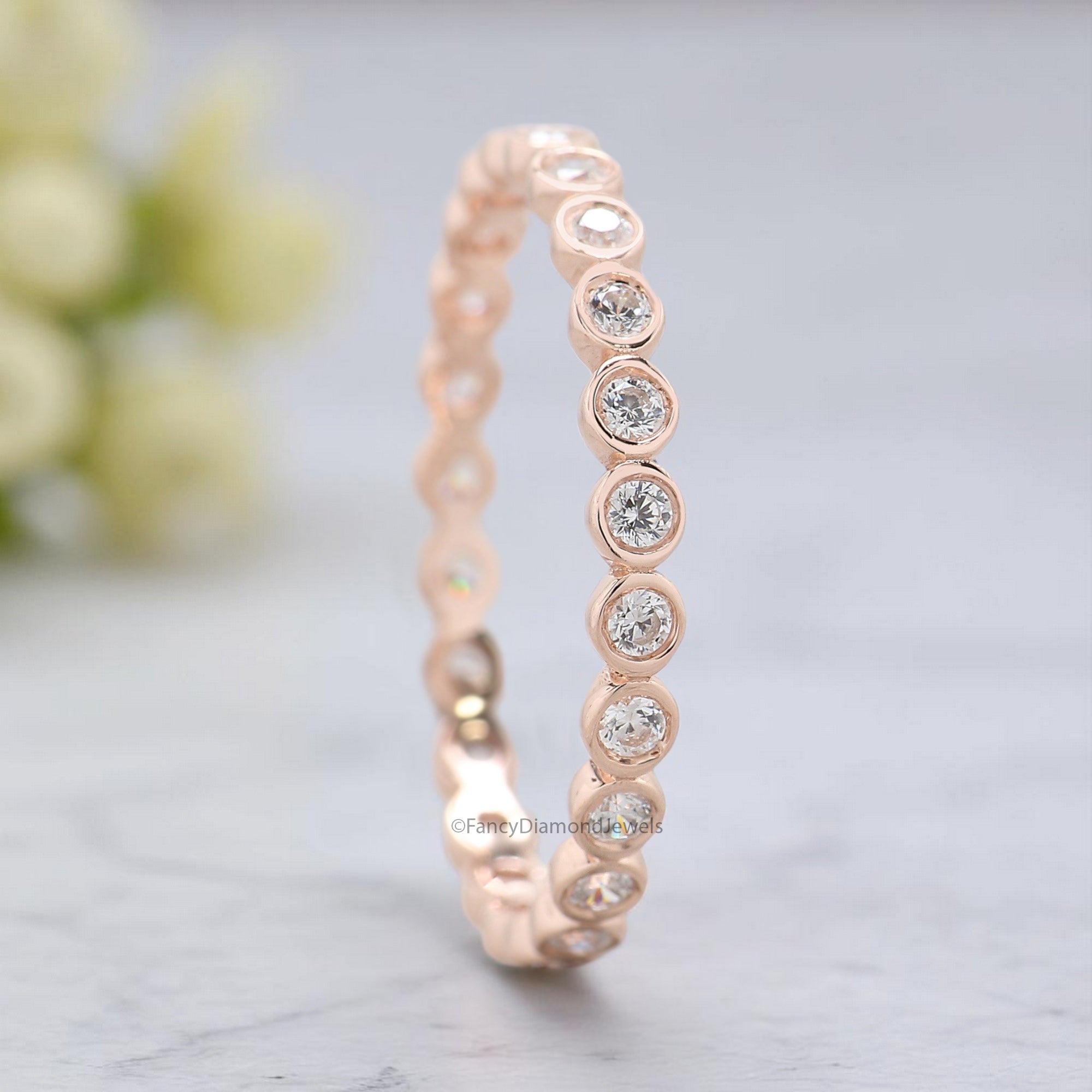 Bezel Set Silver/10K/14K/18K Band 0.36 CT Natural White Diamond Wedding Band Full Eternity Minimalist stacking dainty matching Ring KD889