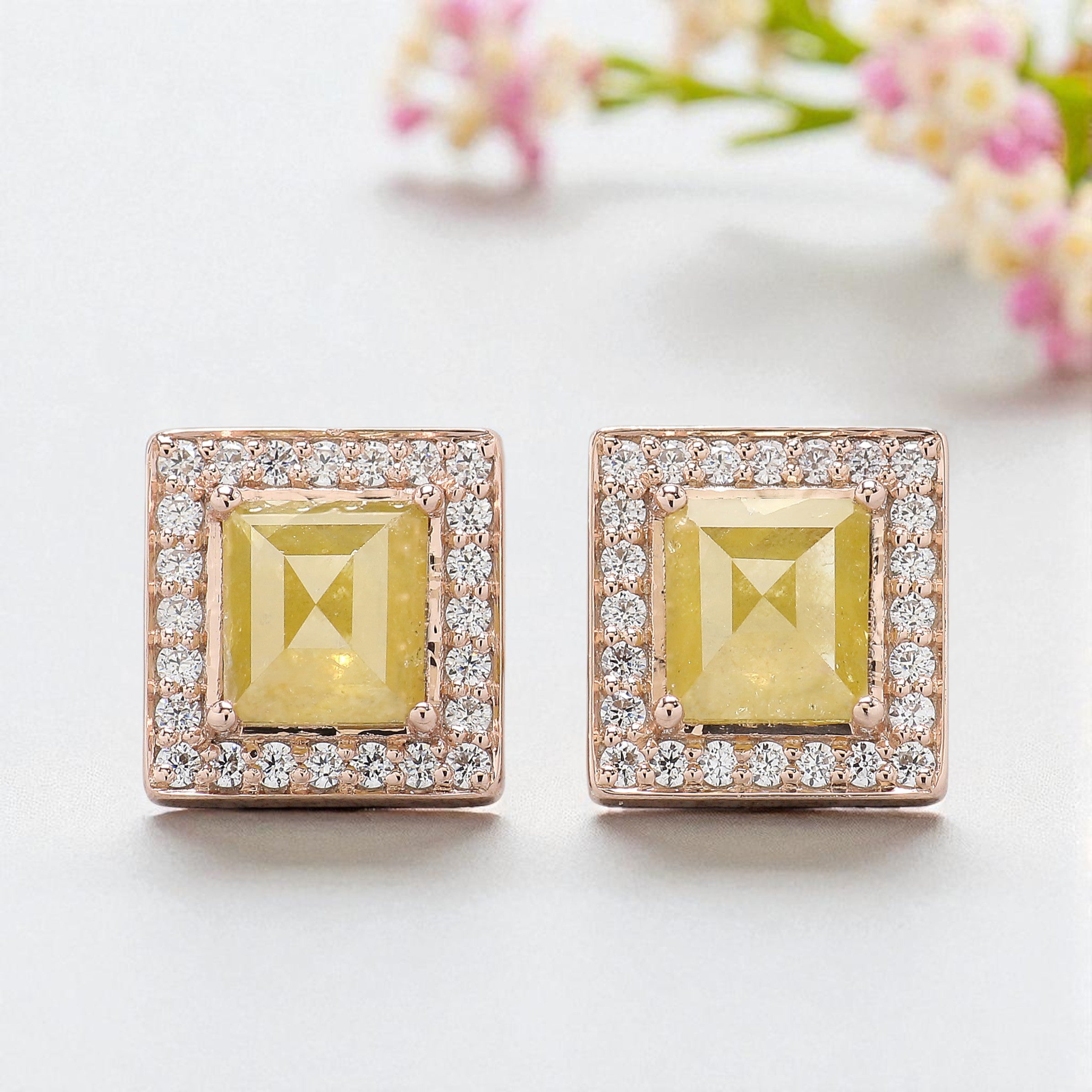 Rectangle Yellow Color Diamond Earring 2.37 Ct 8.30 MM Rectangle Diamond Earring 14K Solid Rose Gold Silver Earring Gift For Her KDN7986