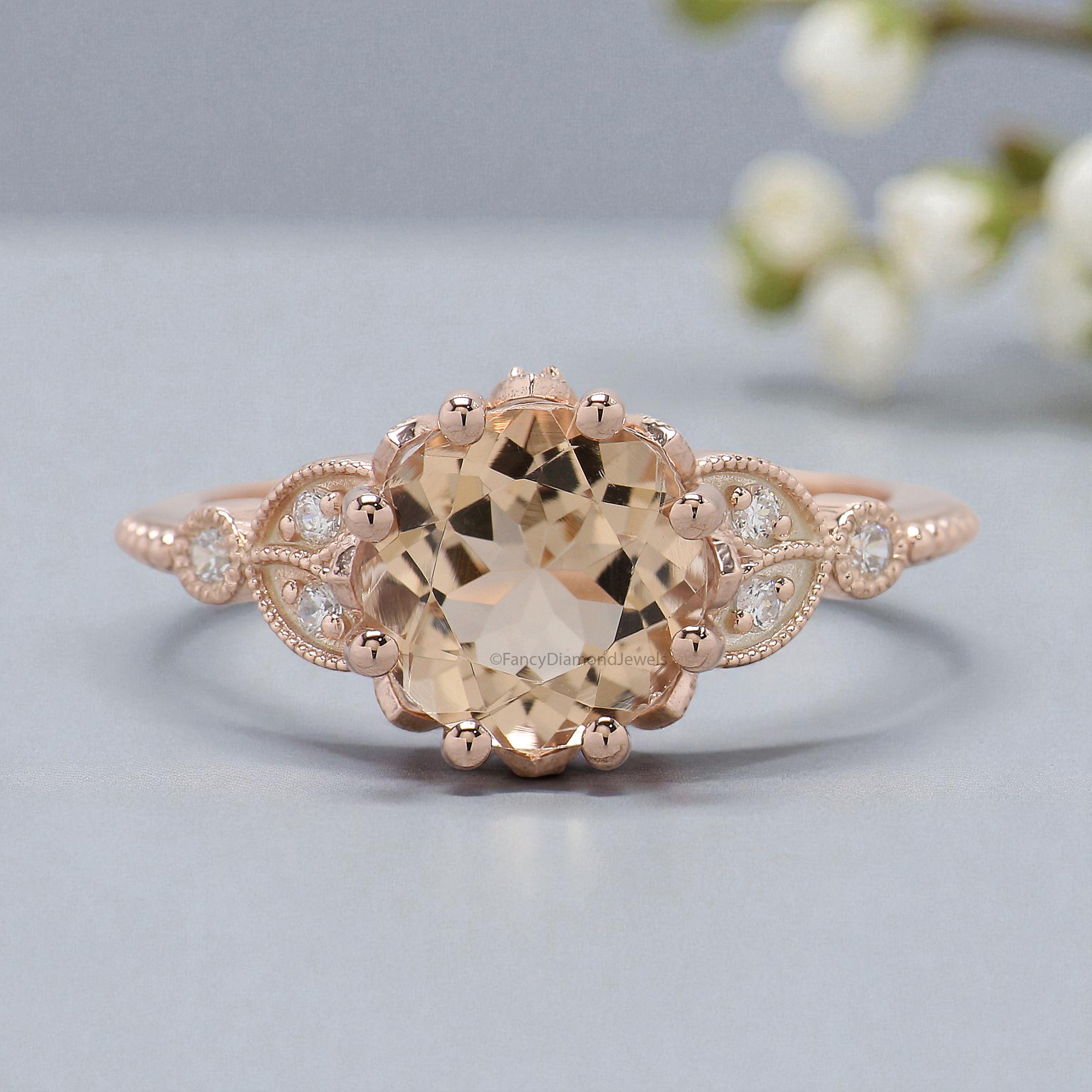 1.80 CT Round Brilliant Cut Natural Morganite Engagement Ring Rose Gold Ring Round Wedding Ring Unique Vintage Ring Gift For Her FD449