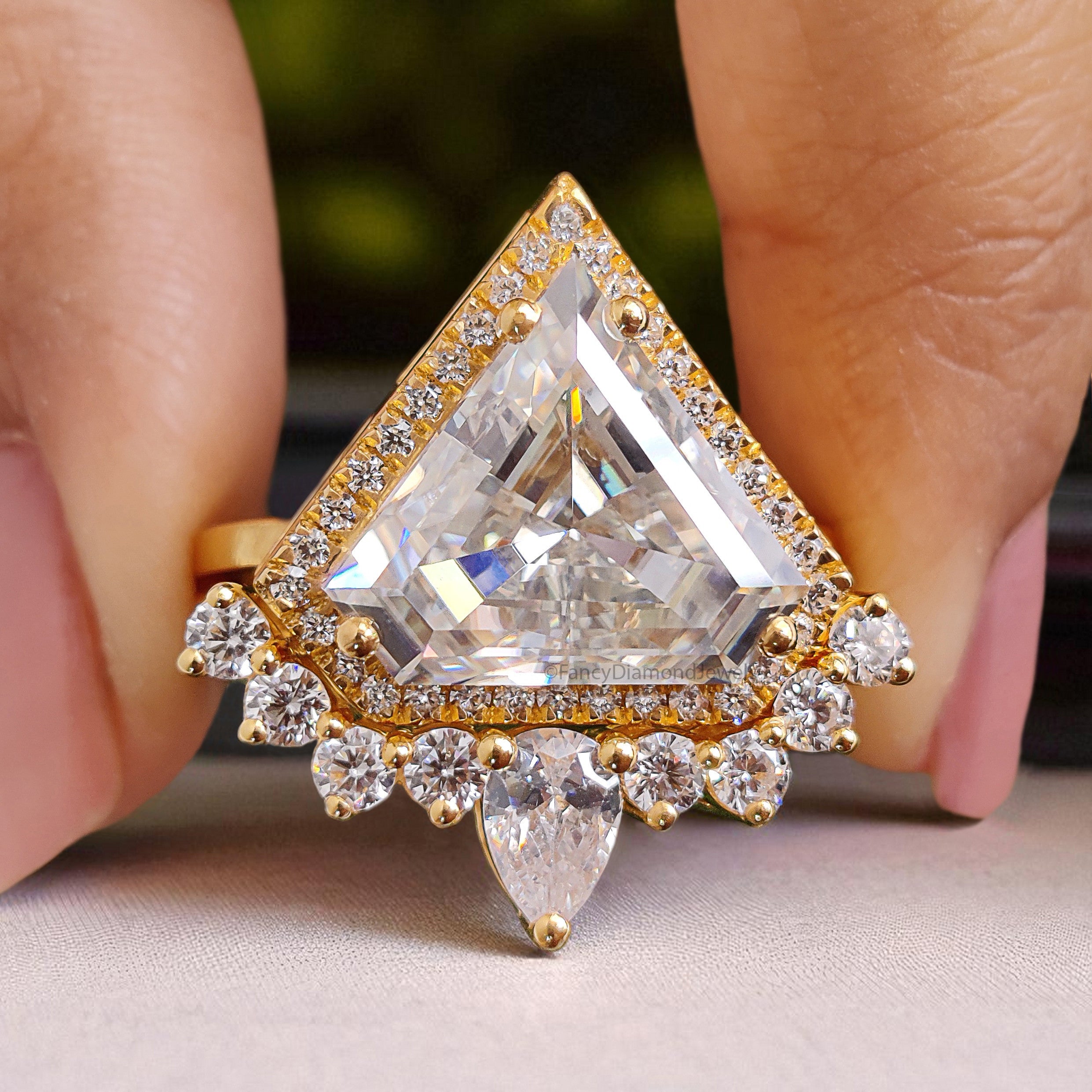 7.00 CTW Shield Colorless Moissanite Ring Set Engagement Ring Matching Eternity Band Wedding Ring Halo Set Bridal Ring Set For Women FD390