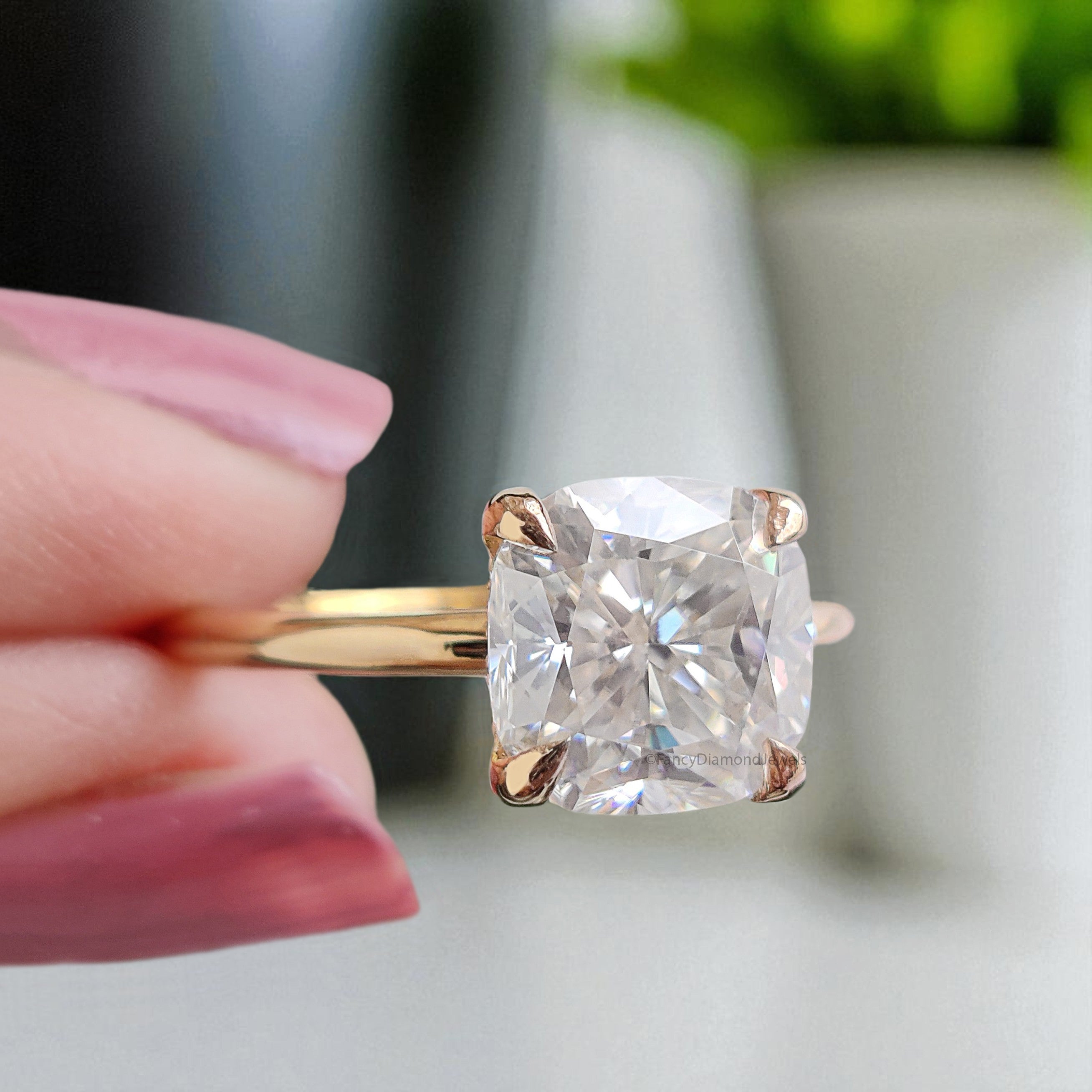 Hidden Halo Engagement Ring 2.07 TW Cushion Near Colorless Moissanite Ring Wedding Ring 14K Yellow Gold Bespoken Jewelry Bridal Set FD11