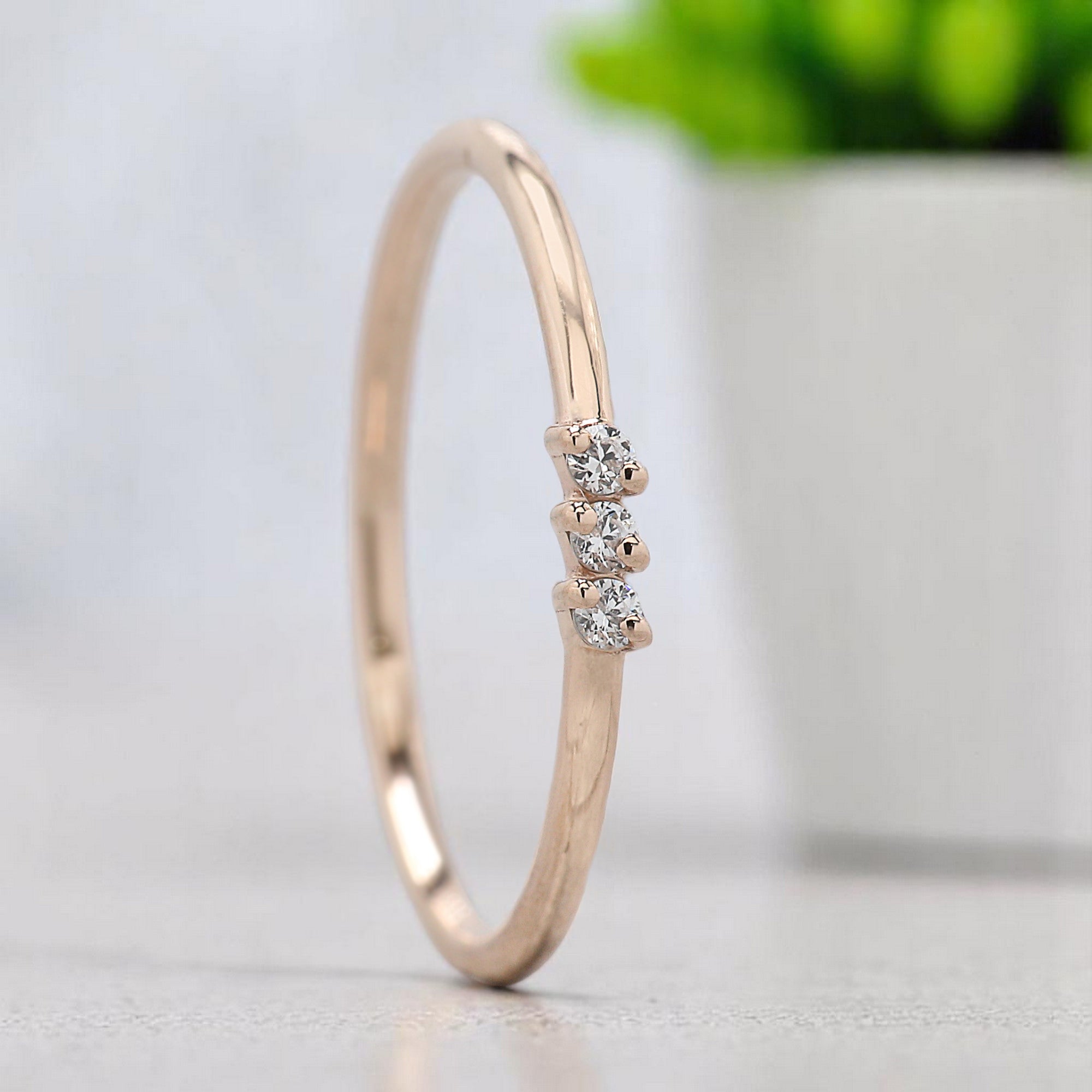 3 Round Diamond Ring 1.50 MM Diamond Wedding Band Minimalist Ring stacking dainty matching anniversary ring Silver/10K/14K/18K Band KD904
