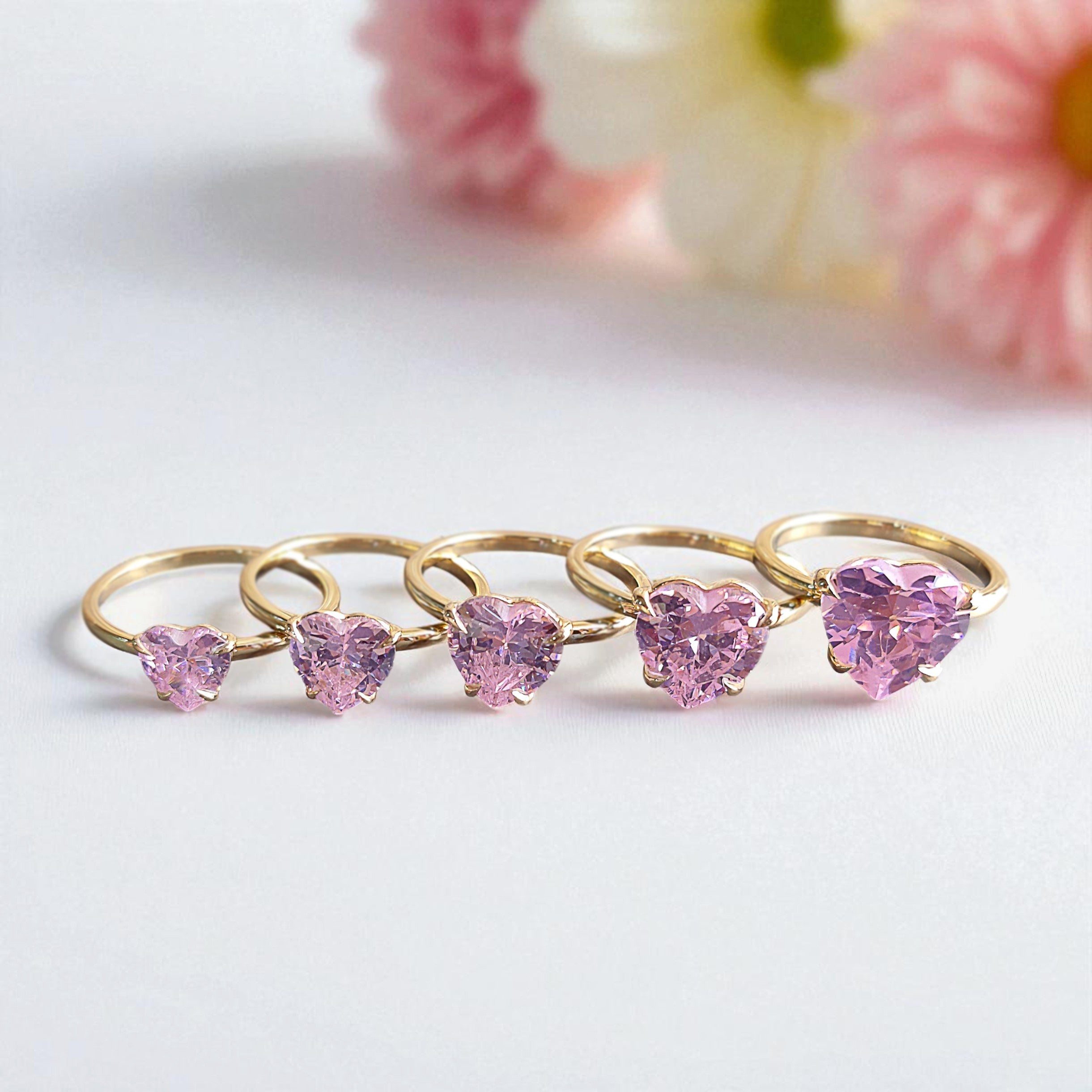 Heart Pink Tourmaline engagement ring 10mm 9mm 8mm 7mm 6mm stone ring Simulant Solitaire ring Diamond ring Silver ring Gift for her FD438