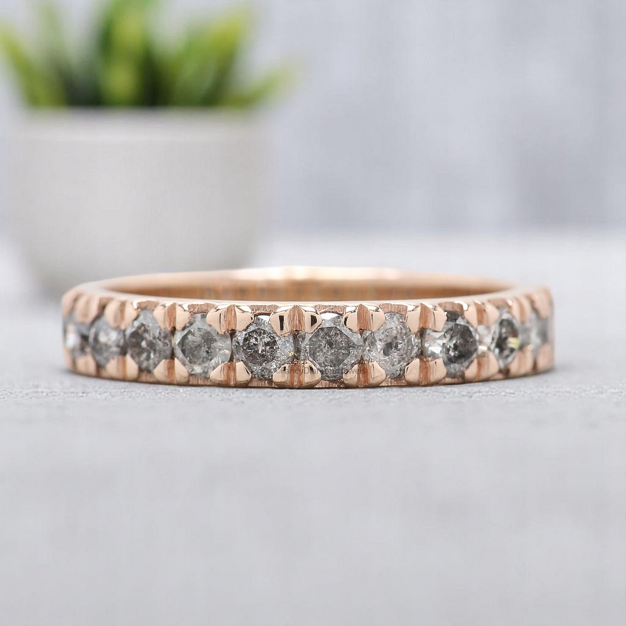 0.76 CT Salt And Pepper Diamond Wedding Band Silver/10K/14K/18K Gold Engagement Band Half Eternity Band Anniversary Ring Gift For Her KD930
