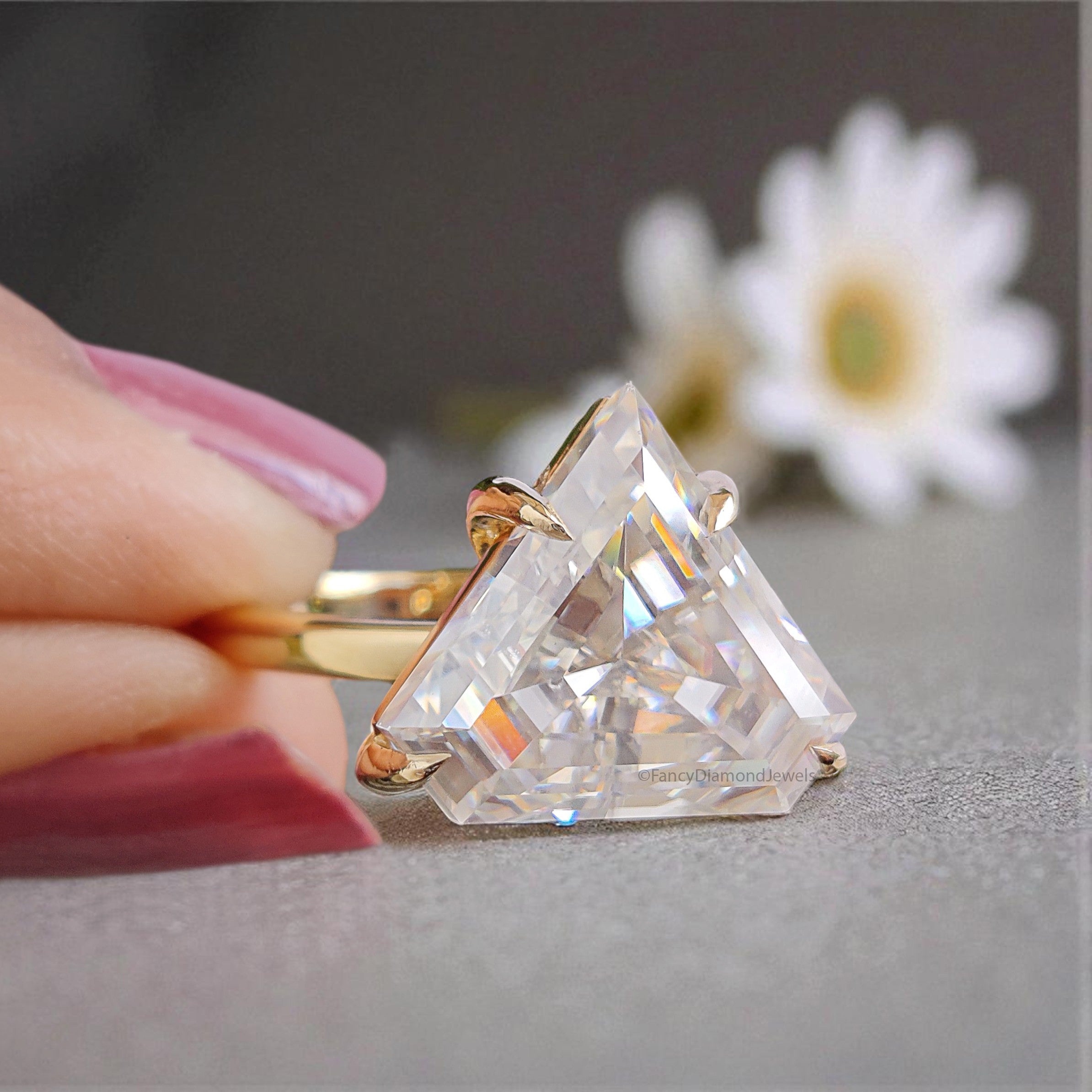 5.95 CT Shield Brilliant Cut Moissanite Engagement Ring Prong Set Ring Shield Solitaire Wedding Ring Yellow Gold Ring Gift For Her FD445
