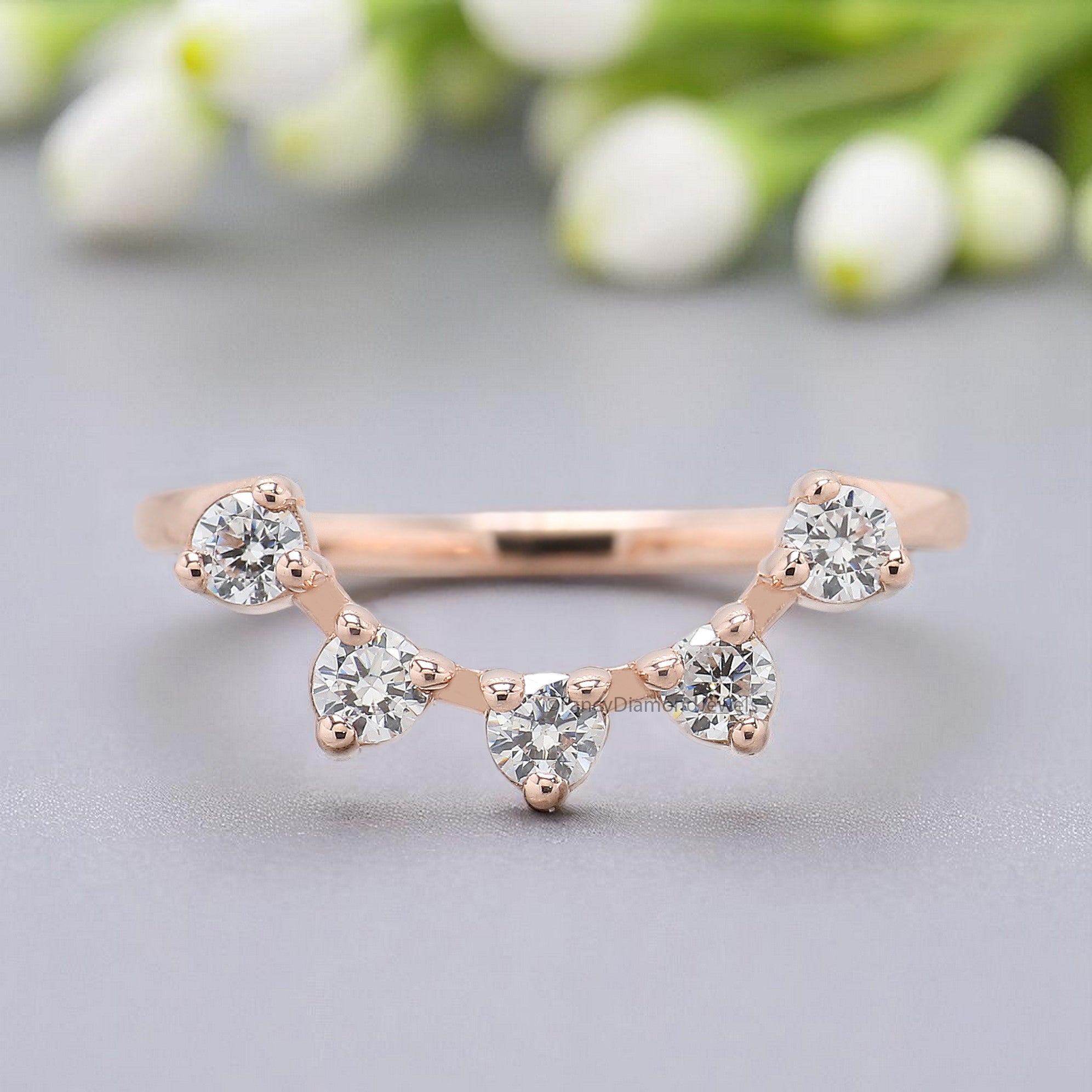 Silver/10K/14K/18K Engagement Band Art Deco Crown Wedding Band 0.38 TW Round Diamond Band Half Eternity Anniversary Rose Gold Ring FD375
