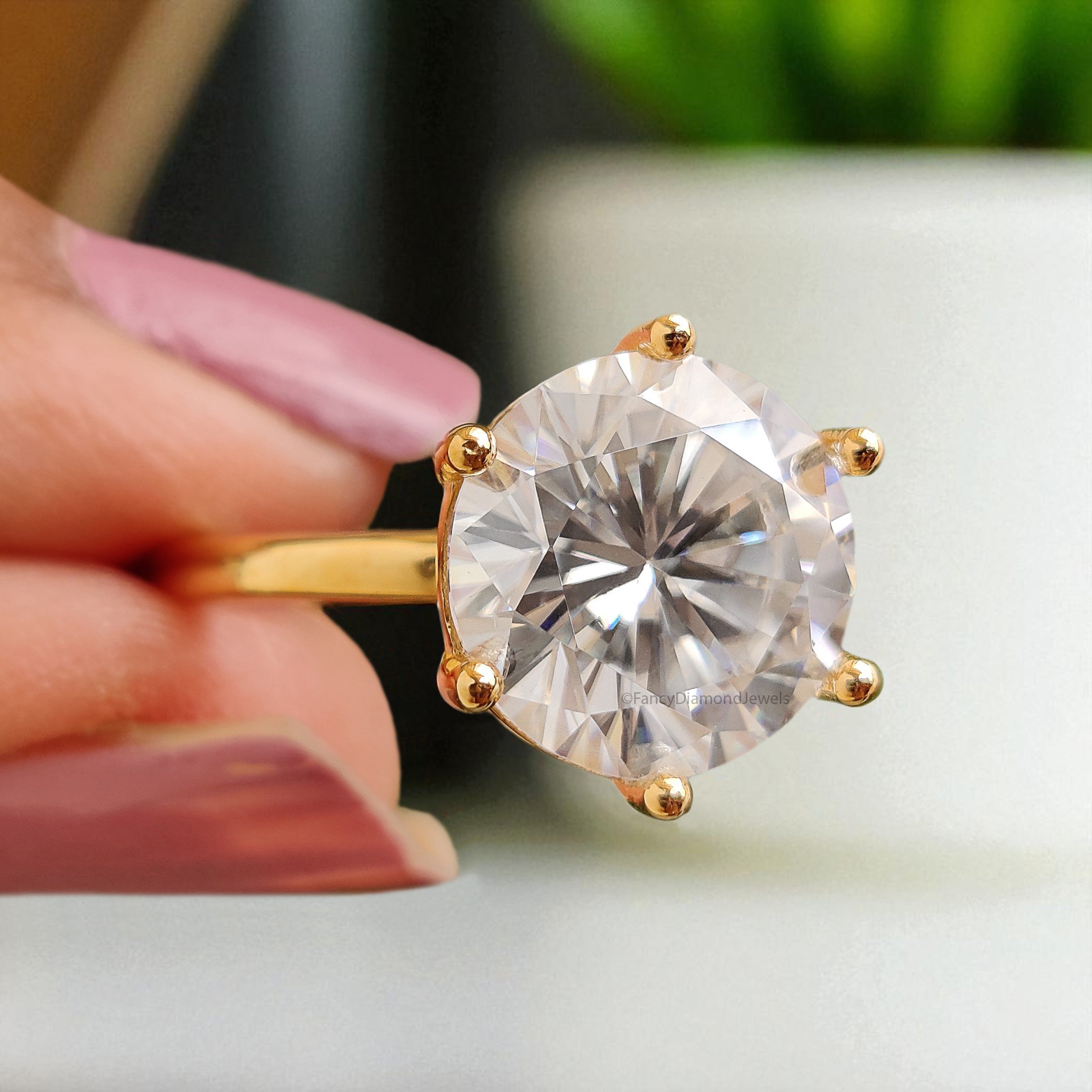 3.55 CT Round Brilliant Cut Colorless Moissanite Solitaire Ring Engagement Ring Wedding Ring Comfort Fit Yellow/White/Rose Gold Ring FD29