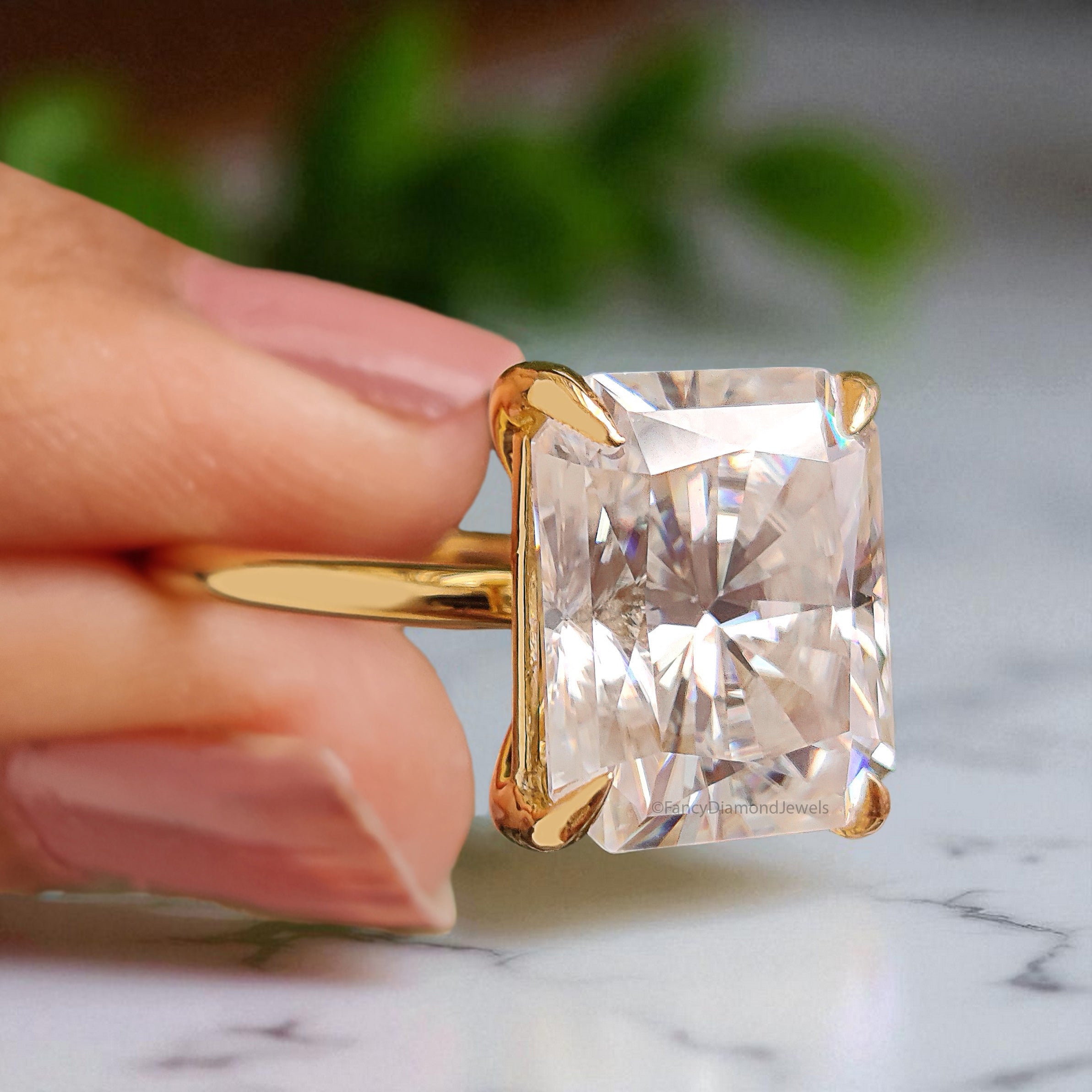 6.85 CT Radiant Cut Colorless Moissanite Ring Engagement Ring Prong Set Moissanite Ring Anniversary Ring For Women Yellow Gold Ring FD398