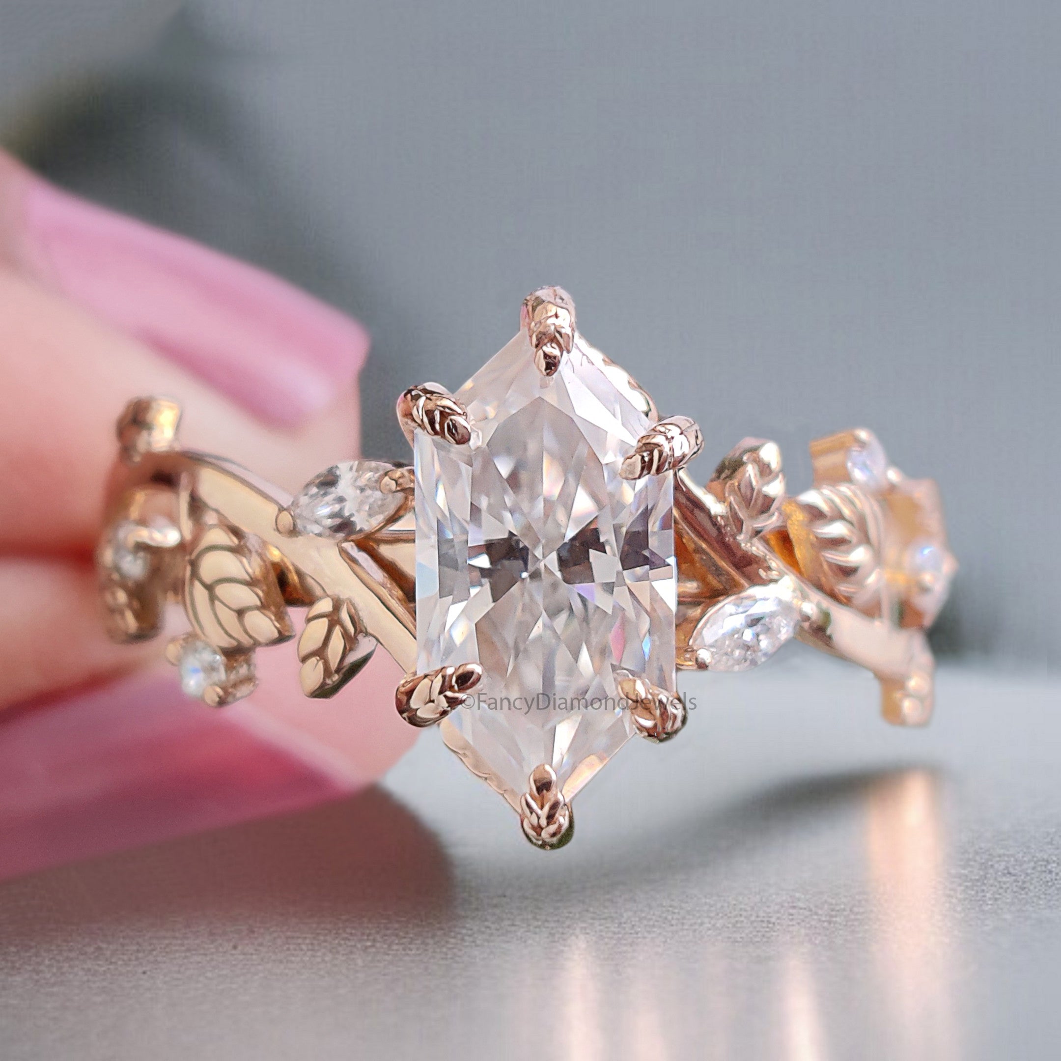 Dutch Marquise Shape Lab Grown Diamond Ring Leaves and Petal Design Ring Handcrafted Wedding Ring Anniversary Ring Gift For Gift FD459