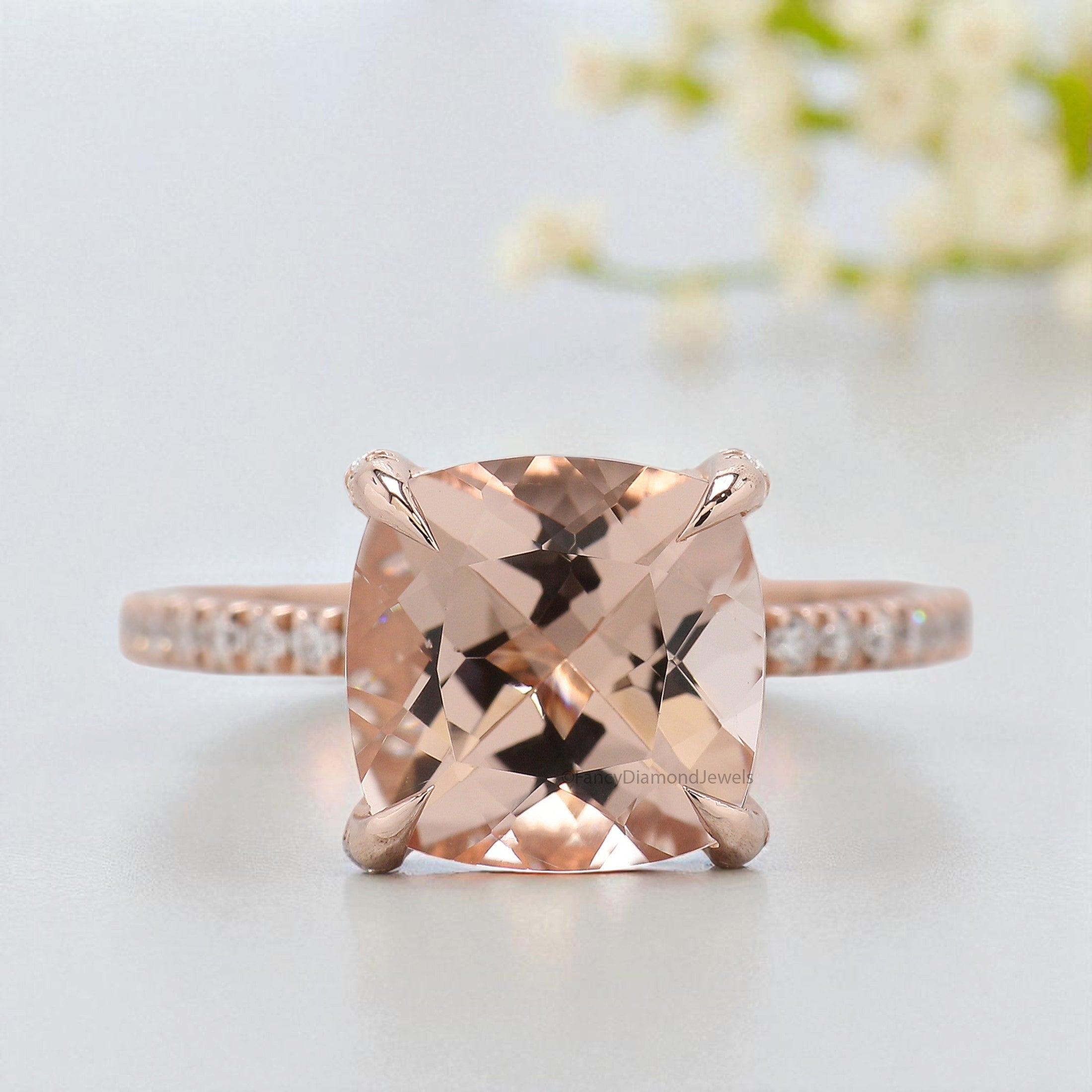 2.85 CT Cushion Cut Natural Morganite Engagement Ring Rose Gold Ring Cushion Wedding Ring Unique Hidden Halo Ring Gift For Her FD446