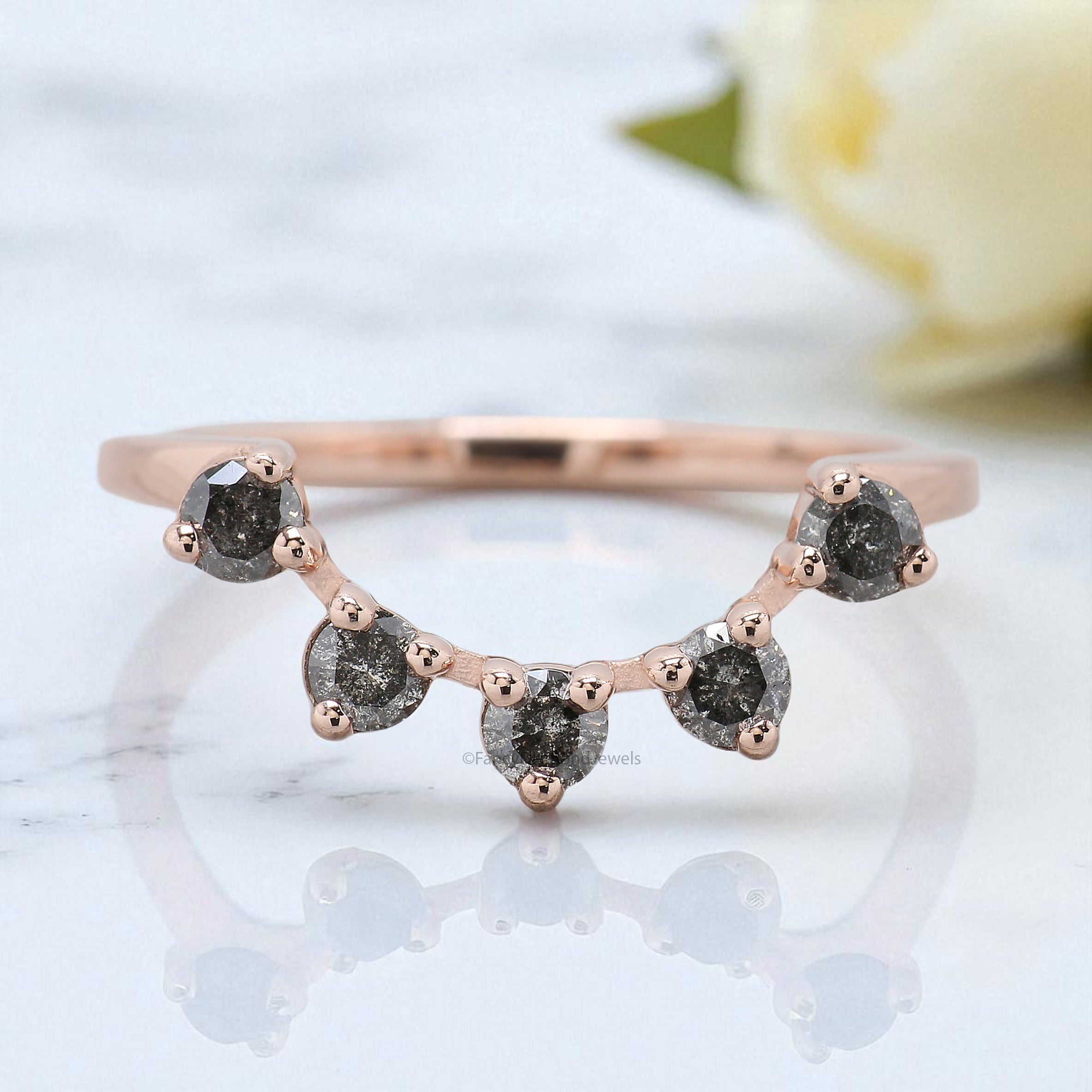Silver/10K/14K/18K Engagement Band Crown Wedding Band 0.30 CT Round Salt And Pepper Diamond Band Half Eternity Anniversary Gold Ring KD292
