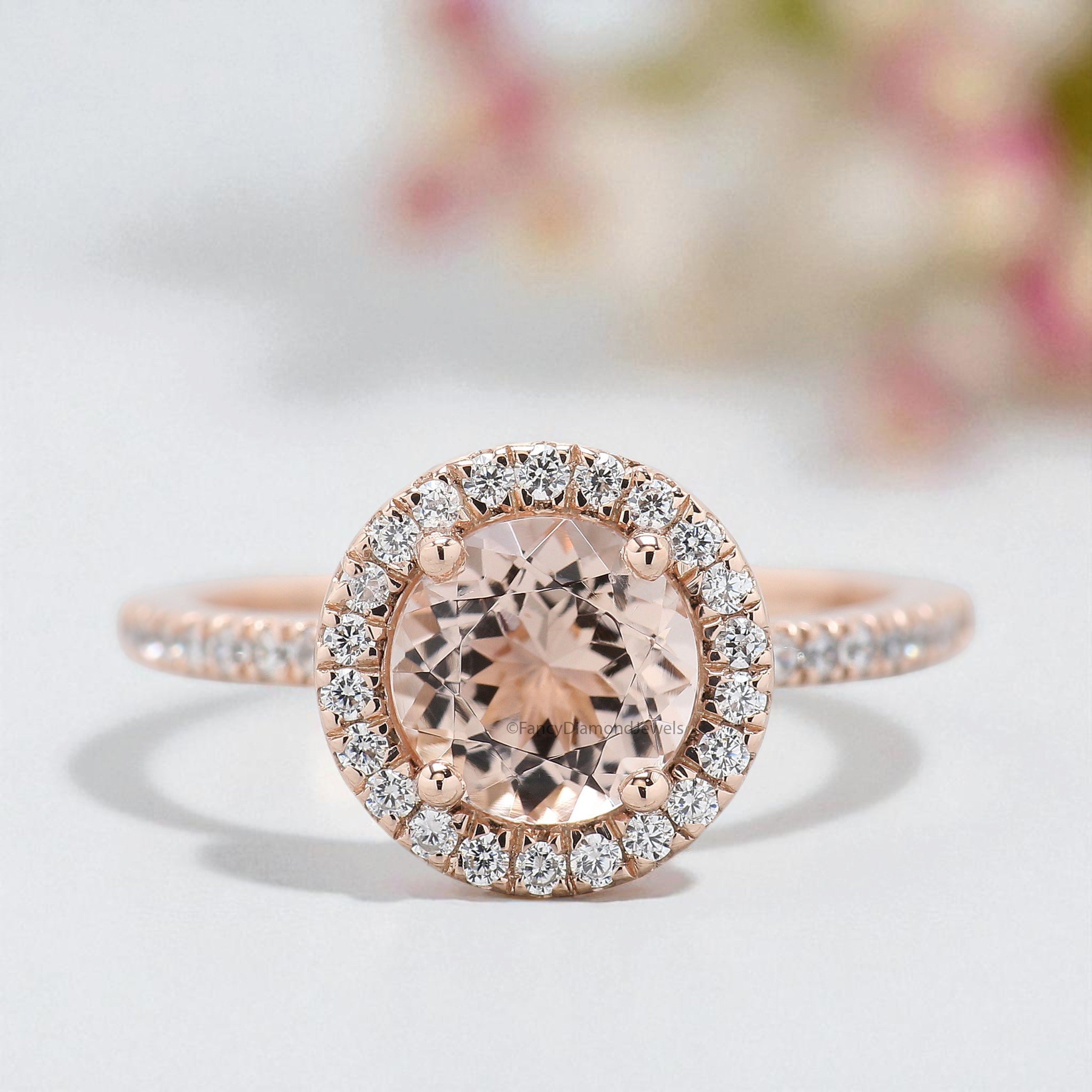 1.40 CT Round Cut Natural Morganite Engagement Ring Rose Gold Ring Round Shape Wedding Ring Unique Vintage Halo Ring Gift For Her FD433
