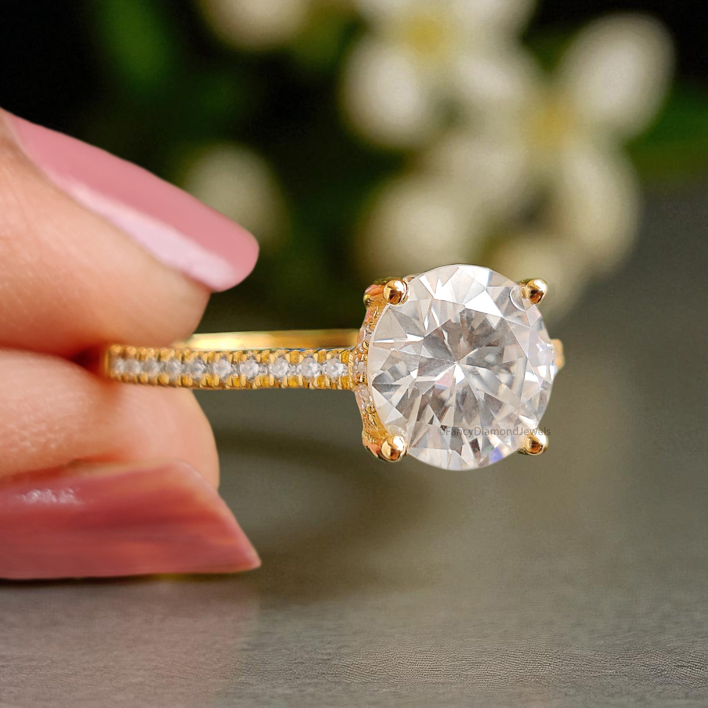 Vintage Hidden Halo Moissanite Ladies Ring Anniversary Gift 1 CT Round 7 mm Moissanite Wedding Ring Moissanite Diamond Engagement Ring FD117