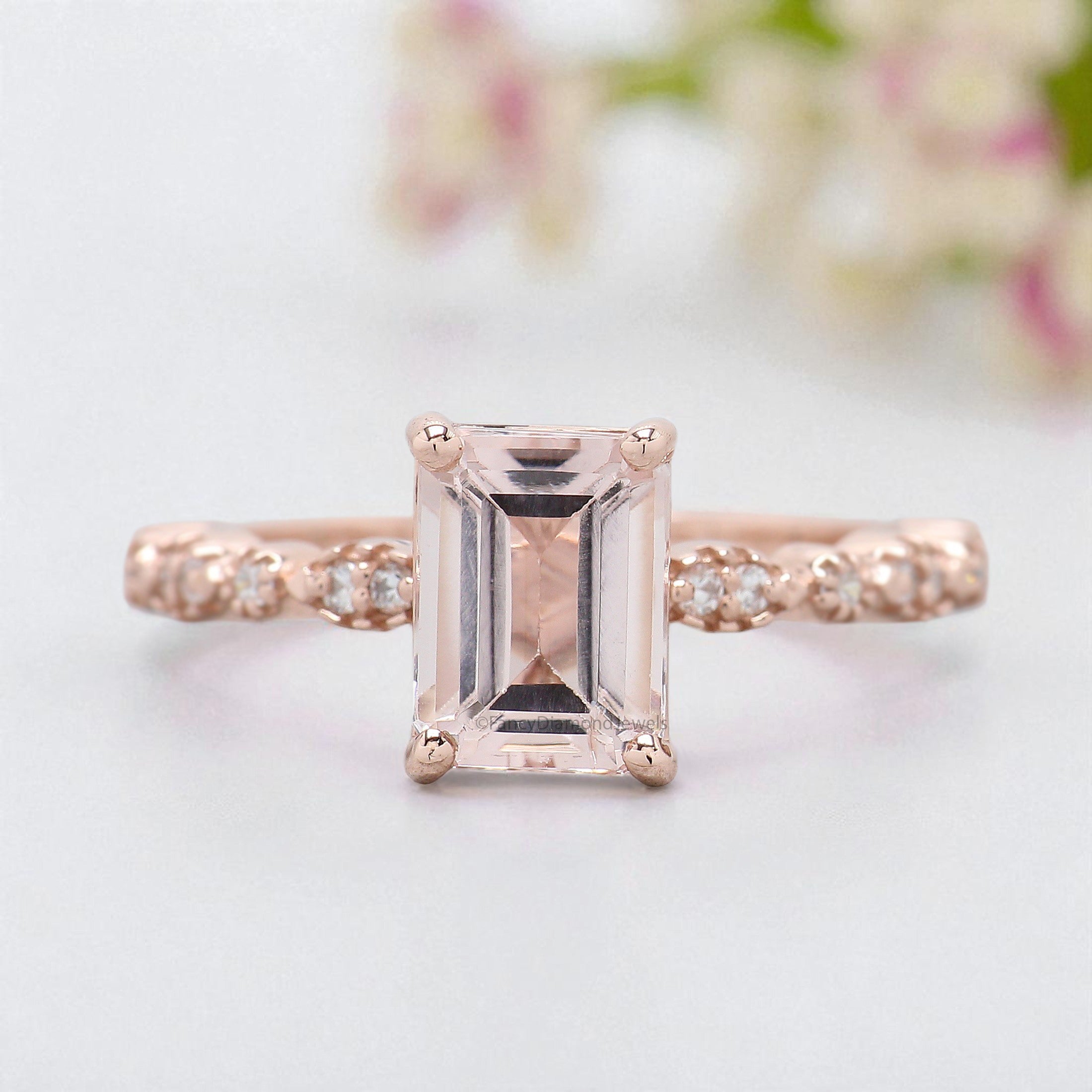 1.58 CT Emerald Cut Natural Morganite Engagement Ring Rose Gold Ring Emerald Diamond Wedding Ring Unique Vintage Ring Gift For Her FD428