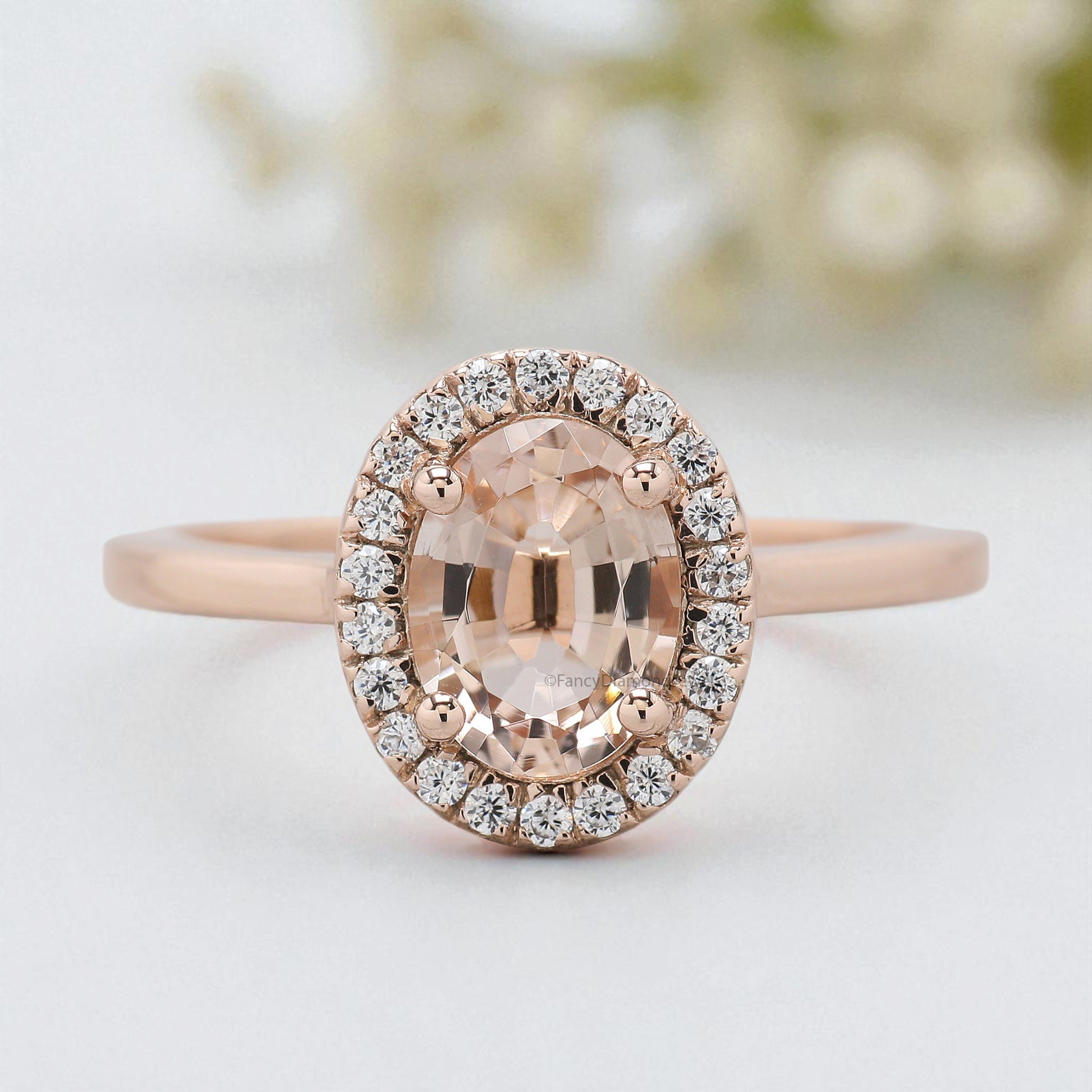 1.15 CT Oval Cut Natural Morganite Engagement Ring Rose Gold Ring Oval Shape Wedding Ring Unique Vintage Halo Ring Gift For Her FD435