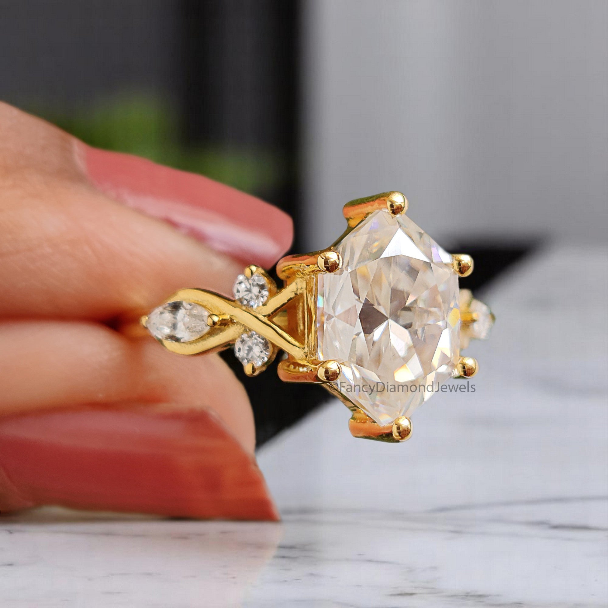 2.35 CT Hexagon Brilliant Cut Moissanite Engagement Ring Prong Setting Ring Marquise Moissanite Wedding Ring Promise Ring Gift For Her FD360