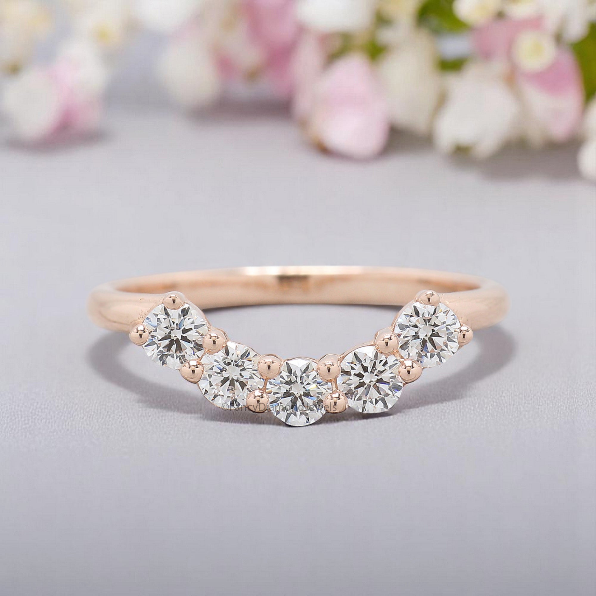 Five Round Diamond Wedding Band Silver/10K/14K/18K Band 3.00 MM Diamond Band Half Eternity Minimalist stacking dainty matching Ring FD370