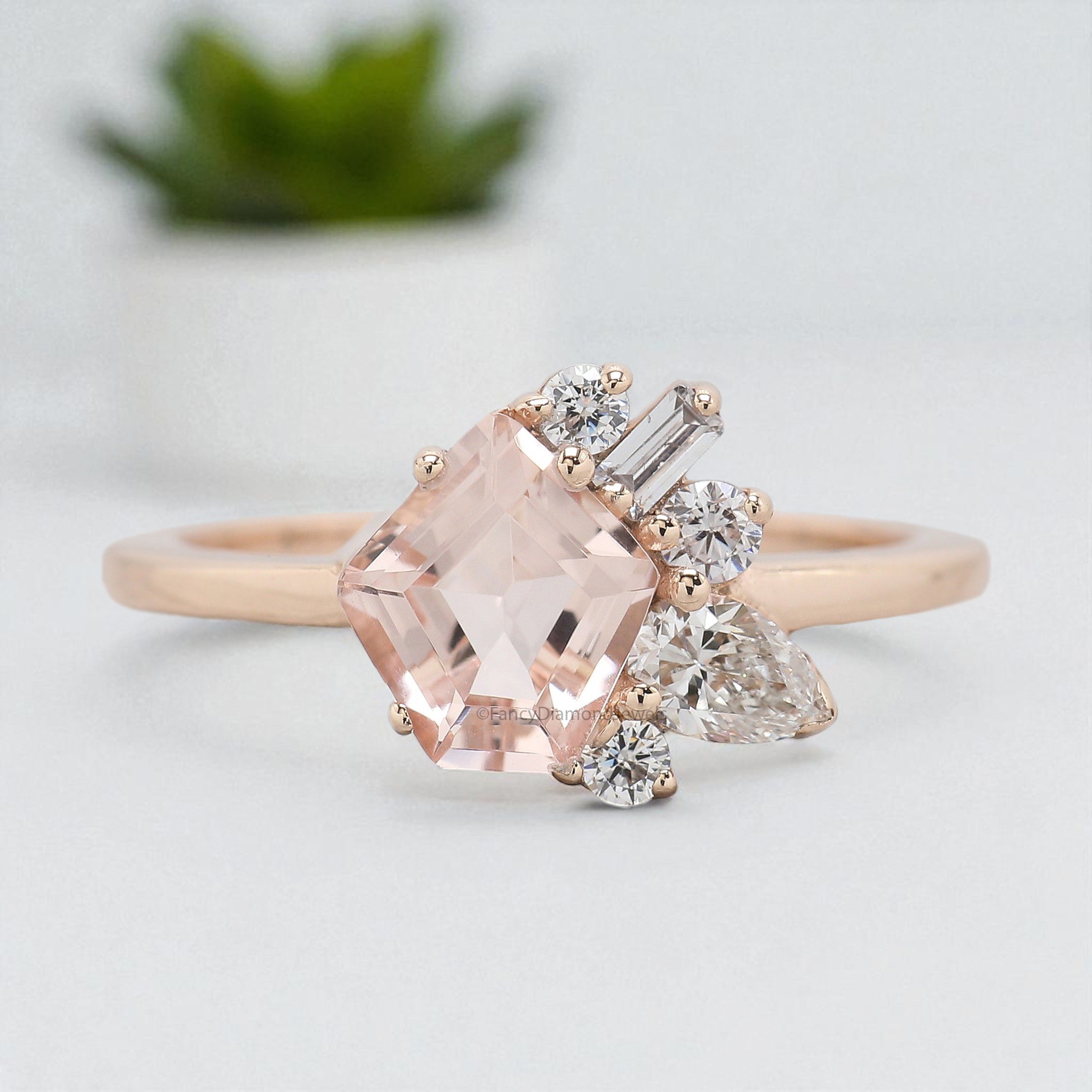 1.10 CT Pentagon Cut Natural Morganite Engagement Ring Rose Gold Ring Pentagon Diamond Wedding Ring Unique Vintage Ring Gift For Her FD430