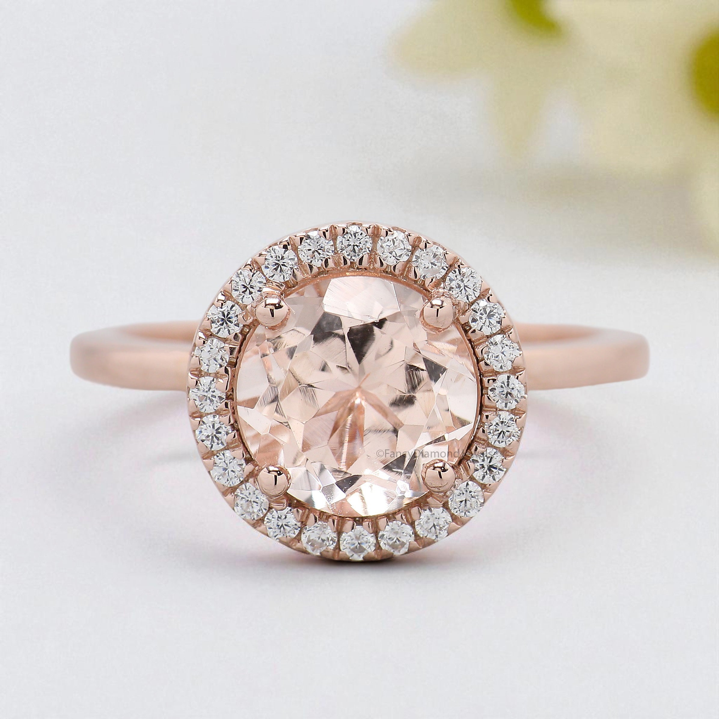 1.88 CT Round Cut Natural Morganite Engagement Ring Rose Gold Ring Round Shape Wedding Ring Unique Vintage Halo Ring Gift For Her FD426