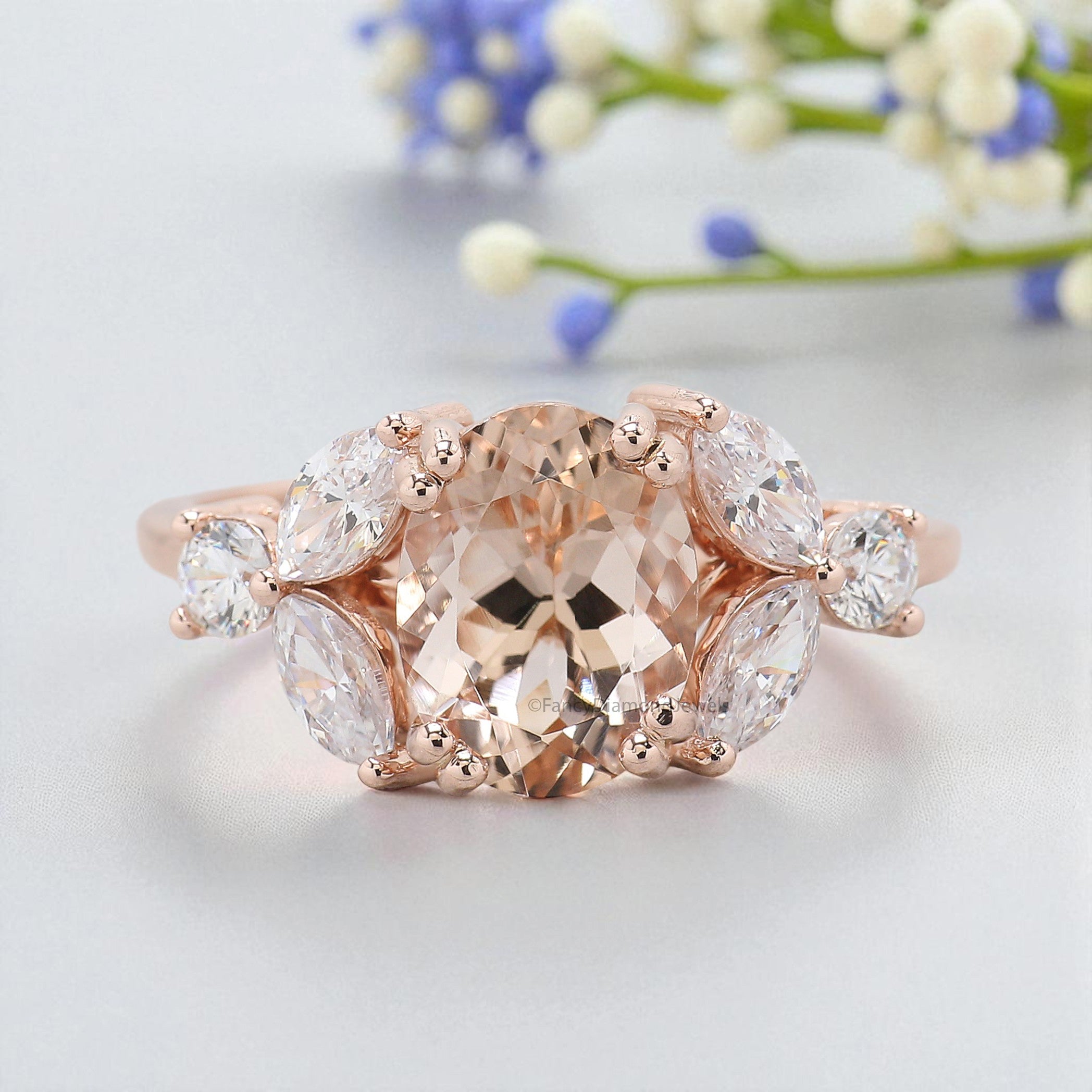 1.70 CT Oval Cut Natural Morganite Engagement Ring Rose Gold Ring Oval Shape Wedding Ring Unique Vintage Marquise Ring Gift For Her FD448
