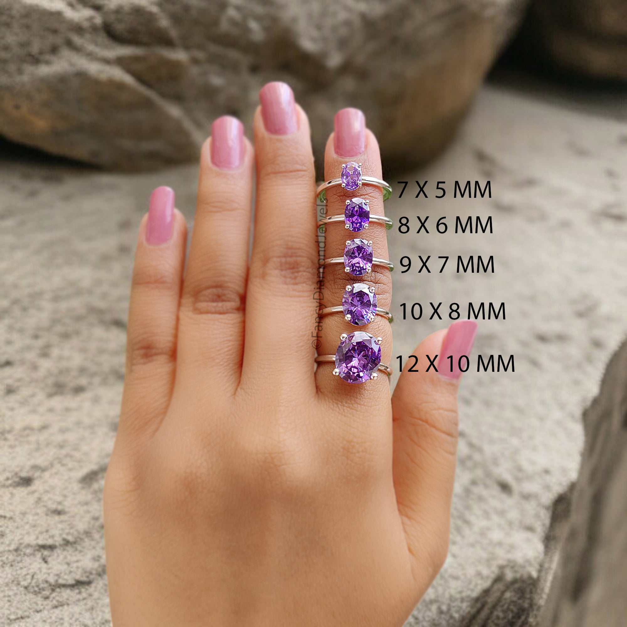 Oval Purple Amethyst stone engagement ring 12mm 10mm 9mm 8mm 7mm  ring silver simulant Ring Solitaire ring Diamond ring Gift for her FD343