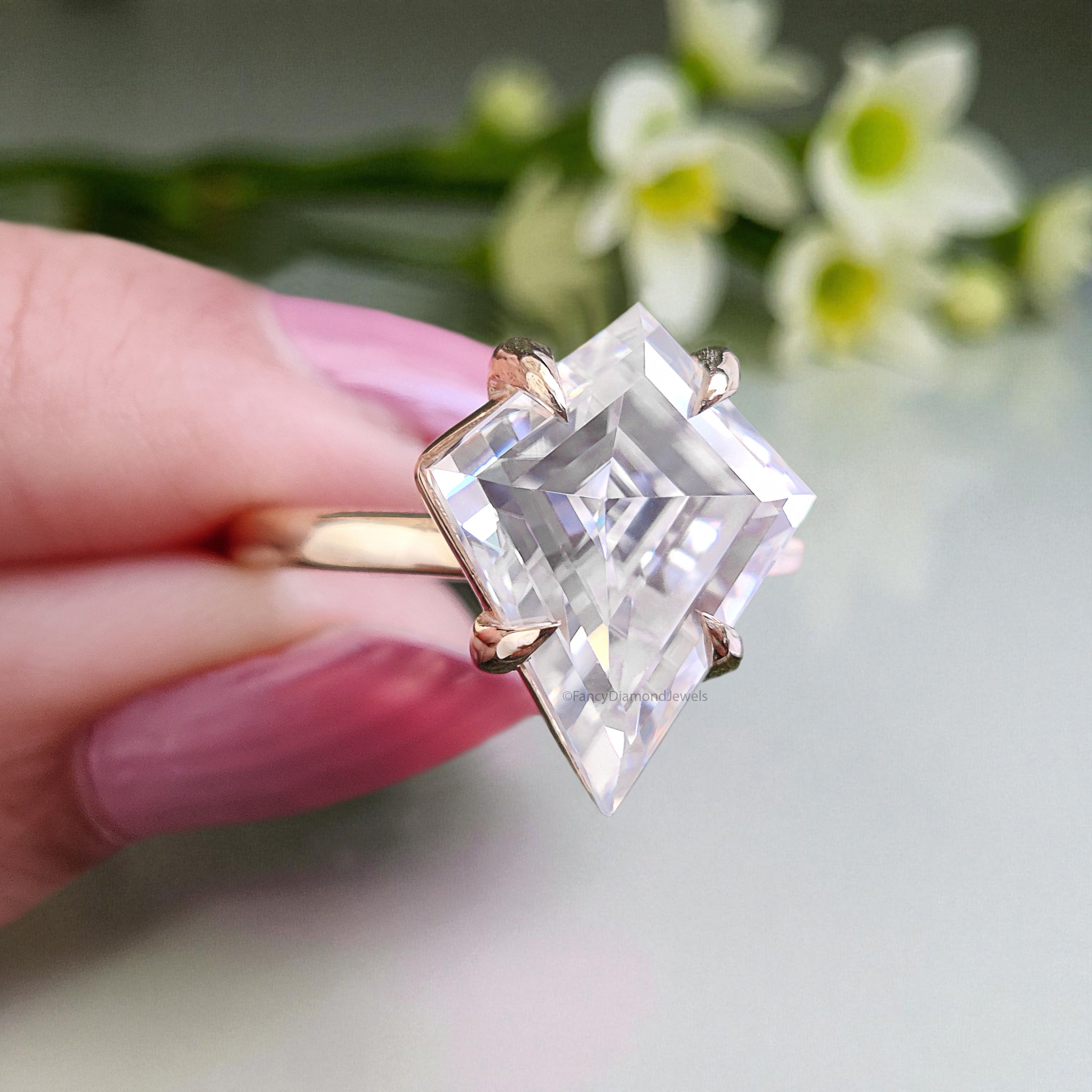 4.30 CT Kite Brilliant Cut Moissanite Engagement Ring Prong Set Ring Kite Solitaire Ring Wedding Ring Yellow Gold Ring Gift For Her FD454
