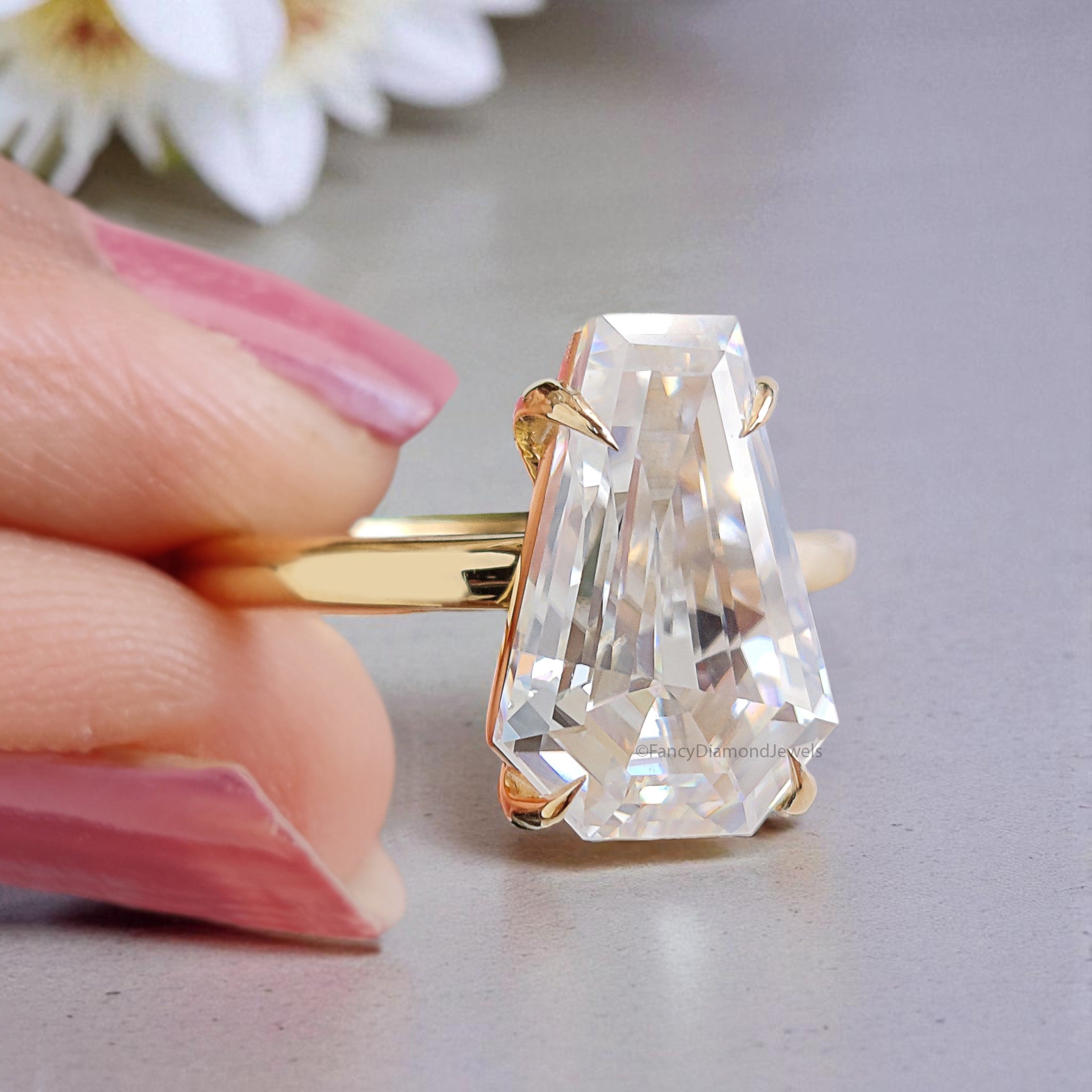 3.75 CT Coffin Brilliant Cut Moissanite Engagement Ring Prong Set Ring Solitaire Ring Wedding Ring Promise Ring For Women Gift For Her FD442