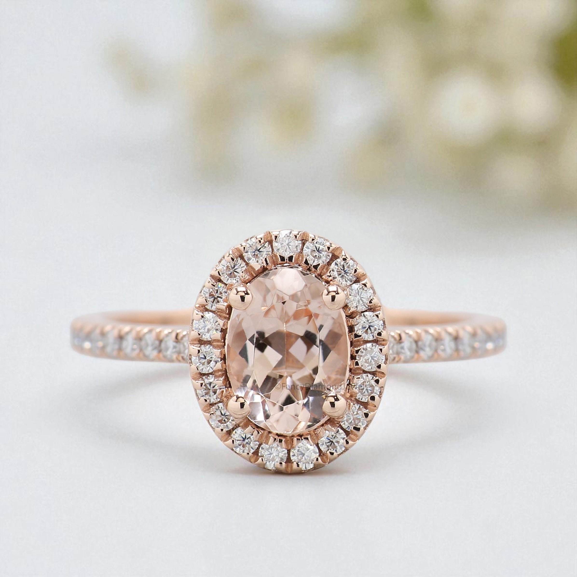 0.70 CT Oval Cut Natural Morganite Engagement Ring Rose Gold Ring Oval Shape Wedding Ring Unique Vintage Halo Ring Gift For Her FD434