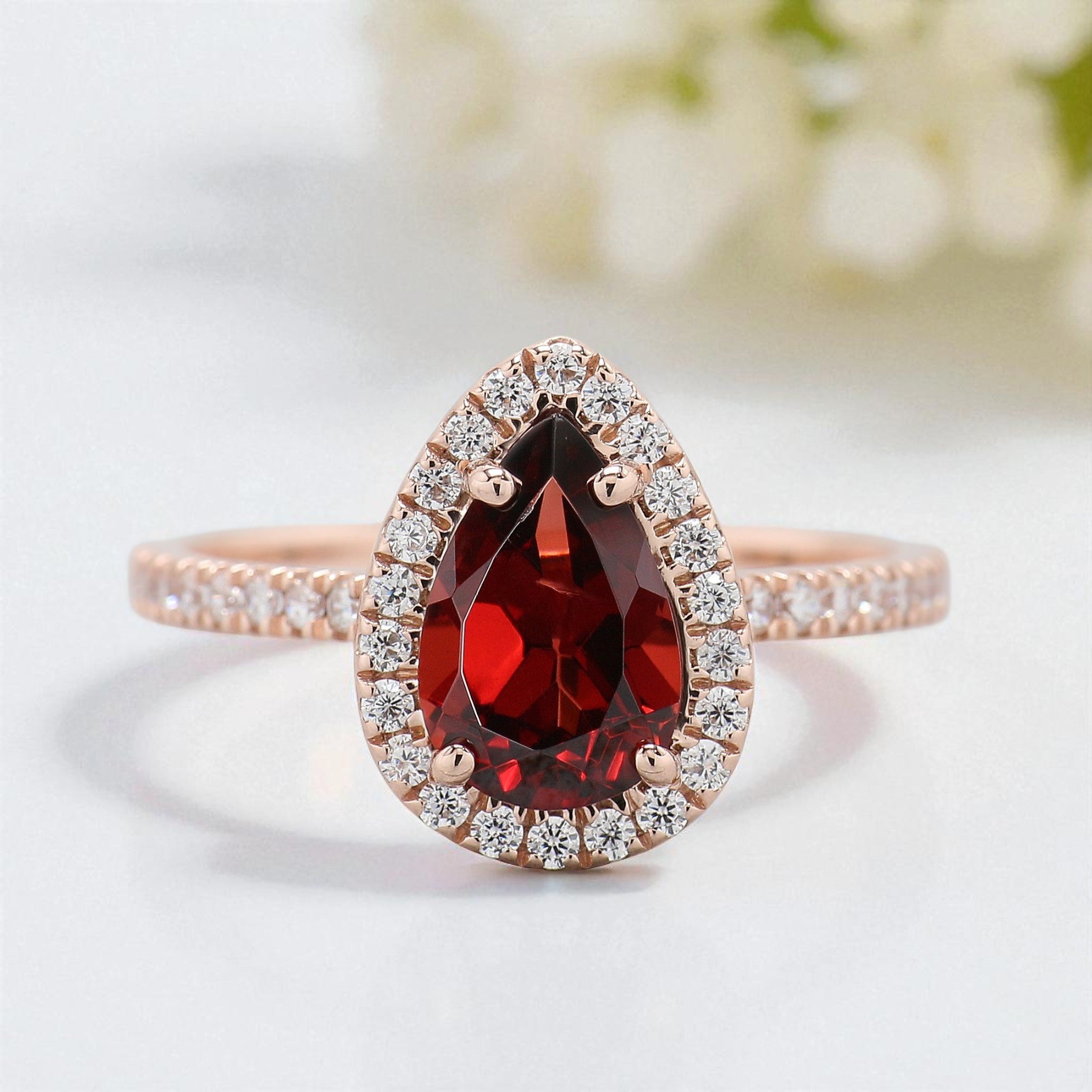 1.60 CT Pear Cut Red Garnet Engagement Ring Rose Gold Ring Pear Shape Diamond Wedding Ring Unique Art Deco Vintage Ring Gift For Her FD424