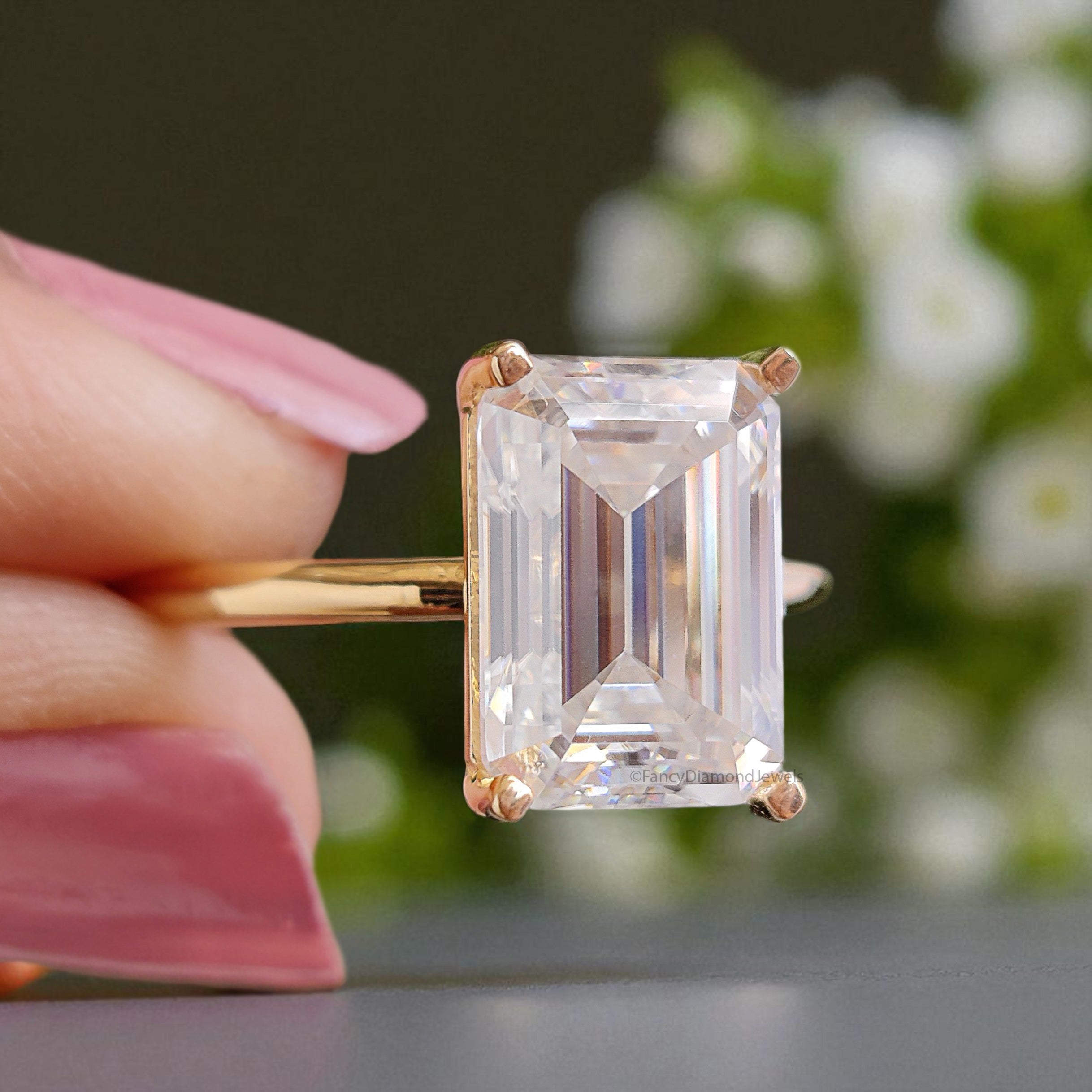 2.90 Emerald Cut Engagement Ring in Solid Yellow 10K/14k/18k Gold Emerald Cut Solitaire Engagement Ring Brilliant Moissanite Ring FD04