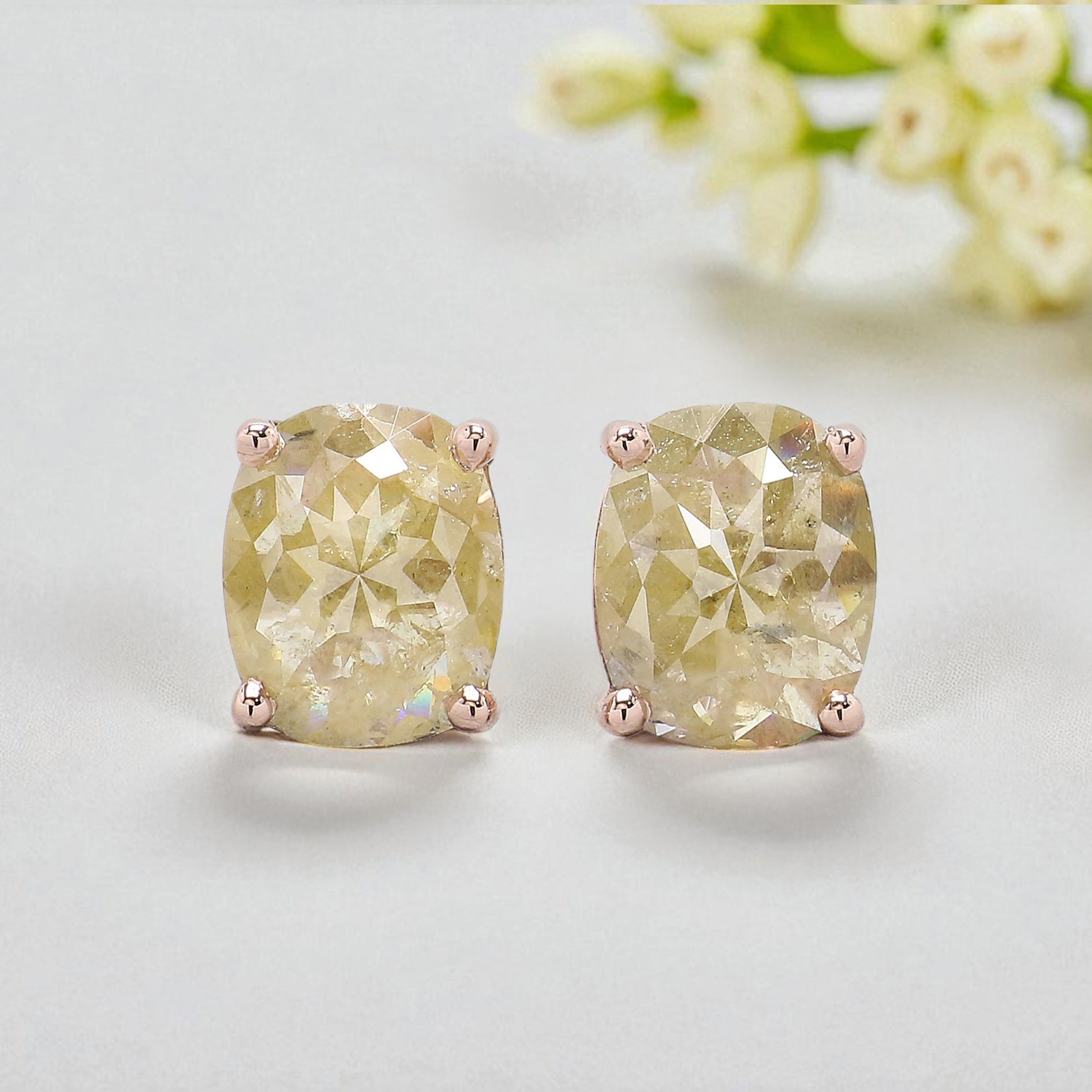 Oval Cut Yellow Color Diamond Earring 2.75 Ct 9.00 MM Oval Diamond Earring 14K Solid Rose Gold Silver Engagement Earring Gift For Her QL5016