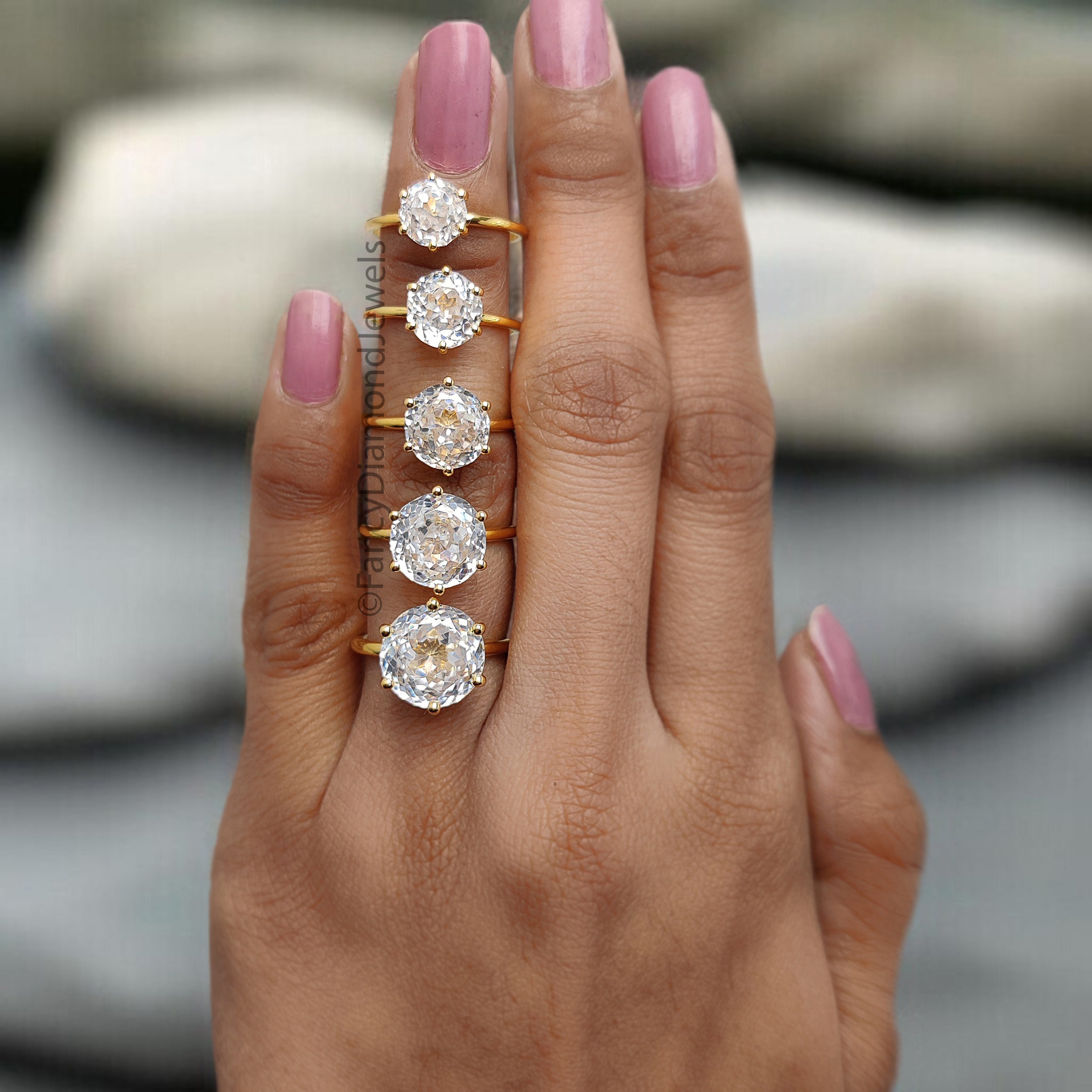 Round Portuguese Cut Diamond engagement ring 7 mm to 11 mm stone ring Simulant Diamond Solitaire Silver Promise ring Gift for her FD523