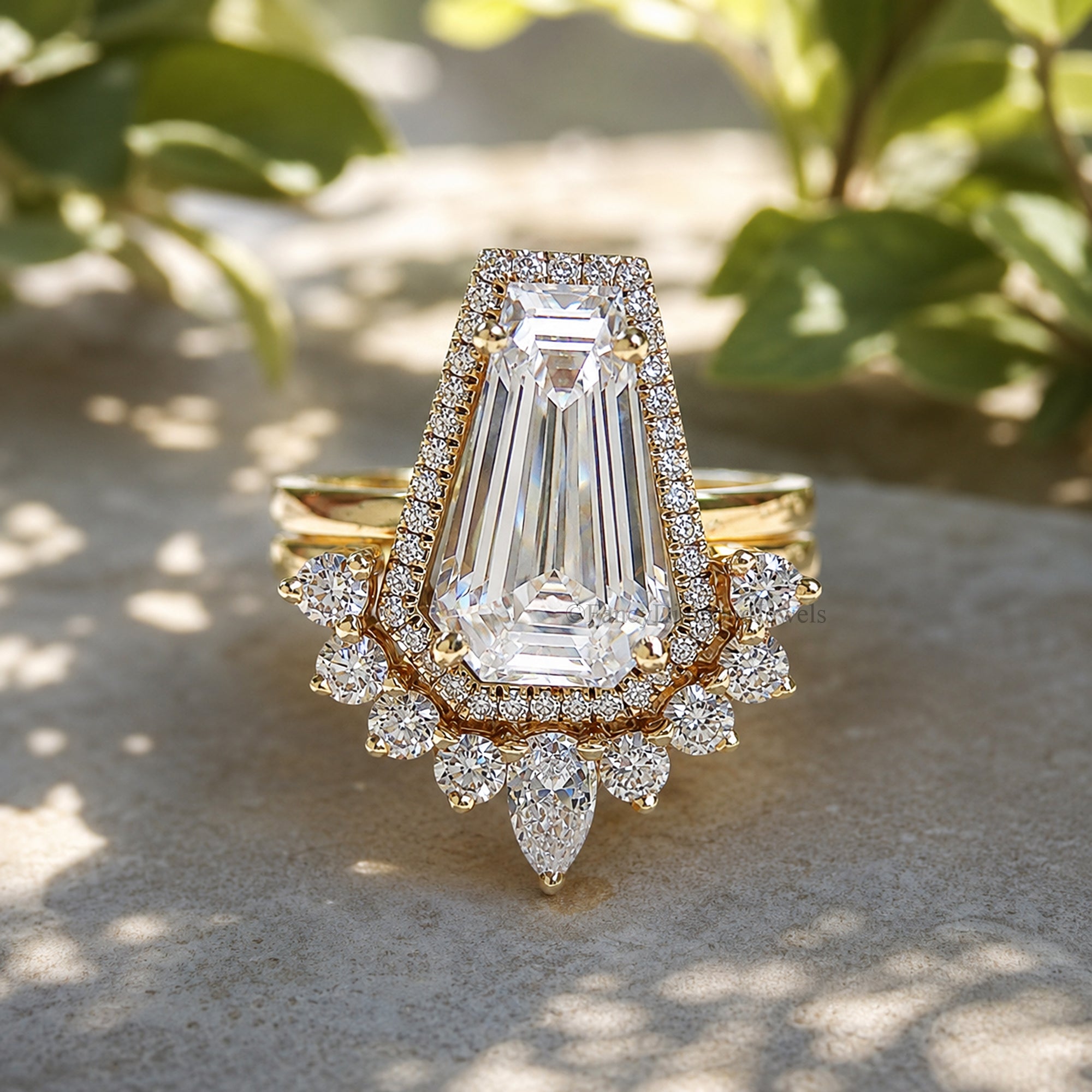 3.85 CT Coffin Cut Engagement Ring set in Solid Rose 10K/14k/18k Gold Coffin Cut Solitaire Engagement Ring Bridal Wedding Ring Set FD204