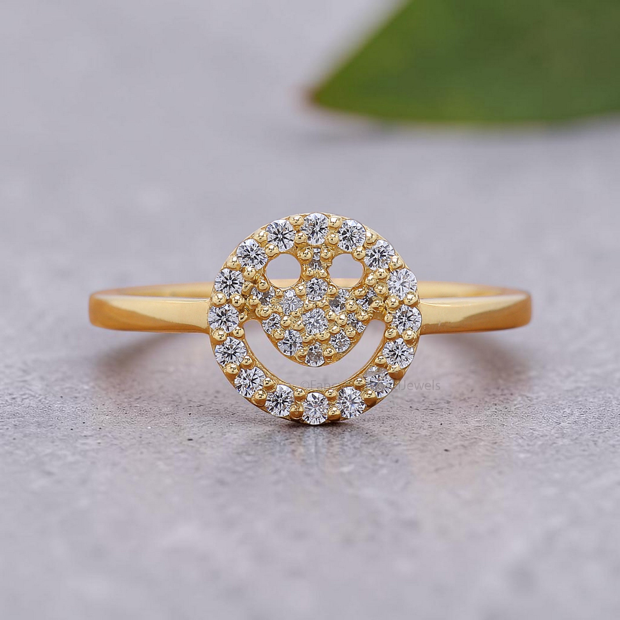 Minimalist Diamond Ring, Smile Face Round Diamond Pave Ring, Daily Wear Rings, Lab Diamond Ring, Smiley Face Ring, Gift For Daughter FD567
