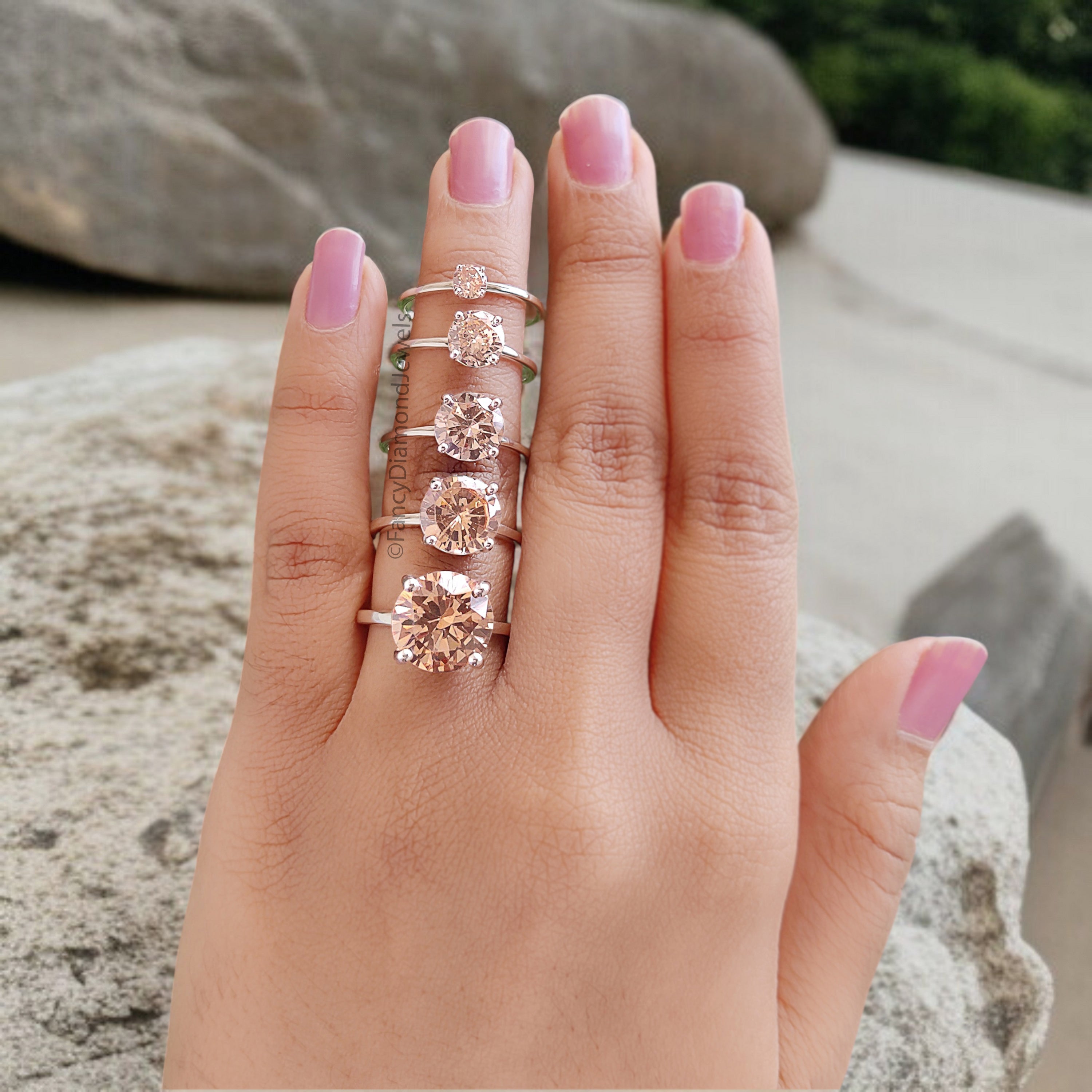 Round Brown Champagne Diamond engagement ring 11mm 9mm 8mm 6mm 4mm stone ring Simulant Ring Solitaire ring Silver ring Gift for her FD519