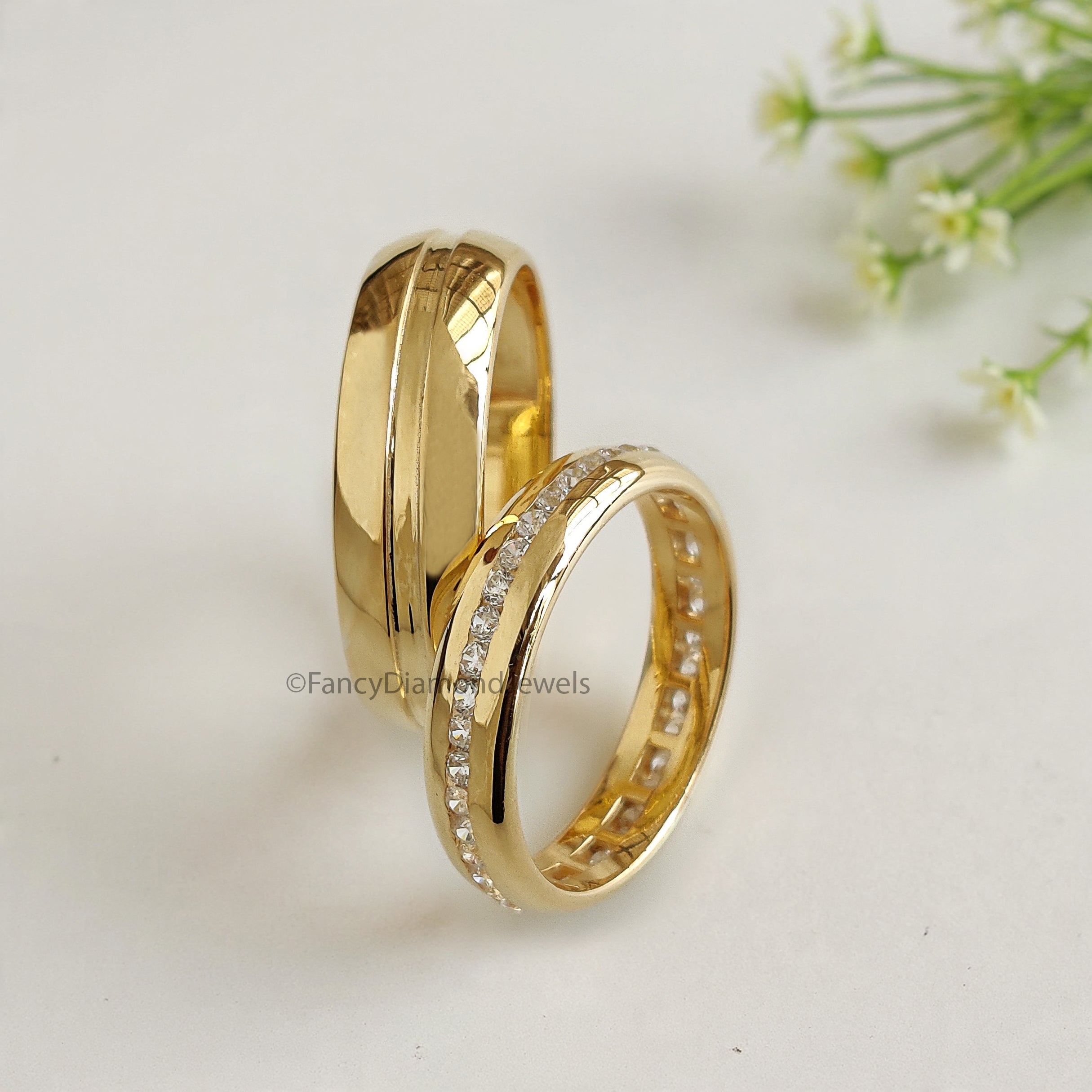 Elegant Silver Wedding Ring Set with Sparkling Diamonds for Couples Wedding Band Set with Channel Setting Perfect Symbol of Forever FD522