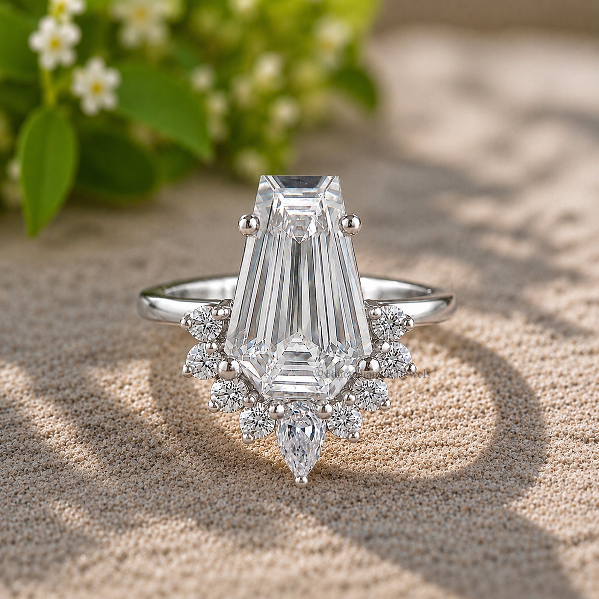4.20 CT Coffin Cut Engagement Ring in Solid White 10K/14k/18k Gold Coffin Solitaire Engagement Ring Bridal Wedding Ring Promise Ring FD585
