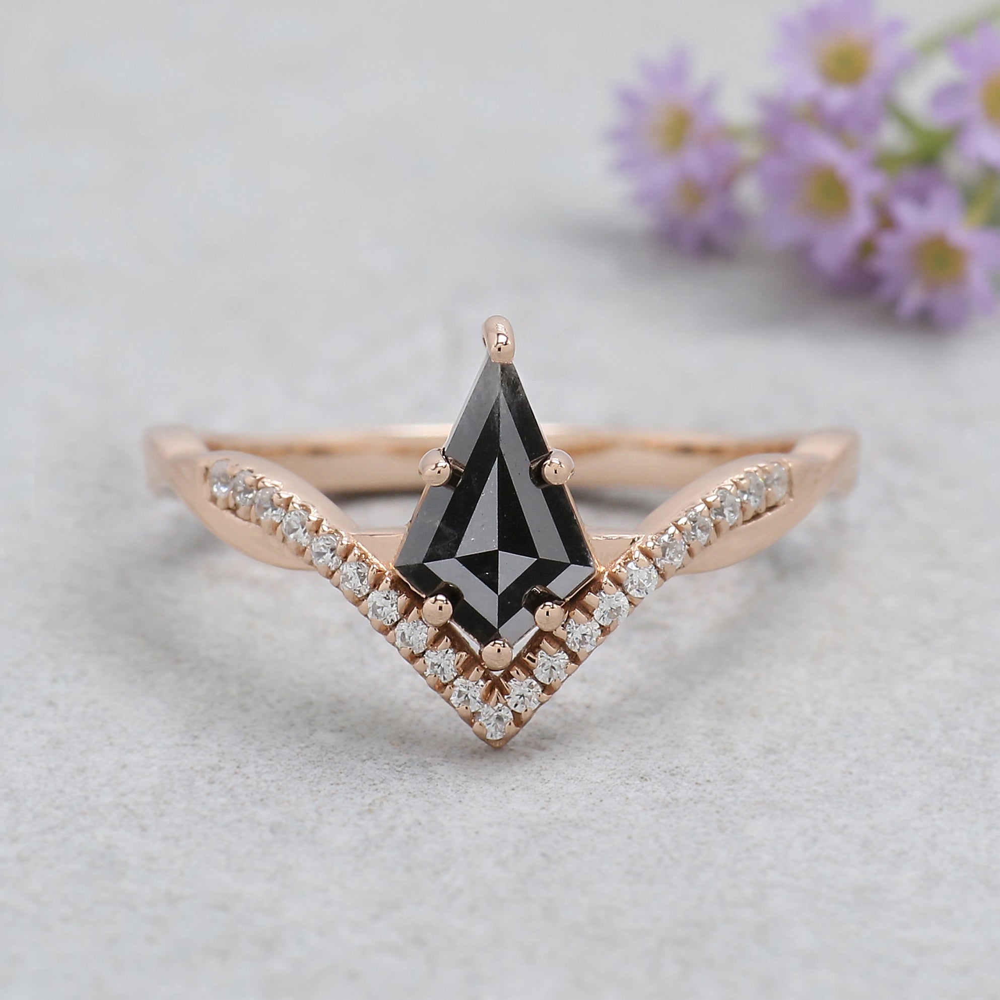 Kite Cut Salt And Pepper Diamond Ring 0.86 Ct 8.64 MM Kite Diamond Ring 14K Solid Rose Gold Silver Engagement Ring Gift For Her KDL3433