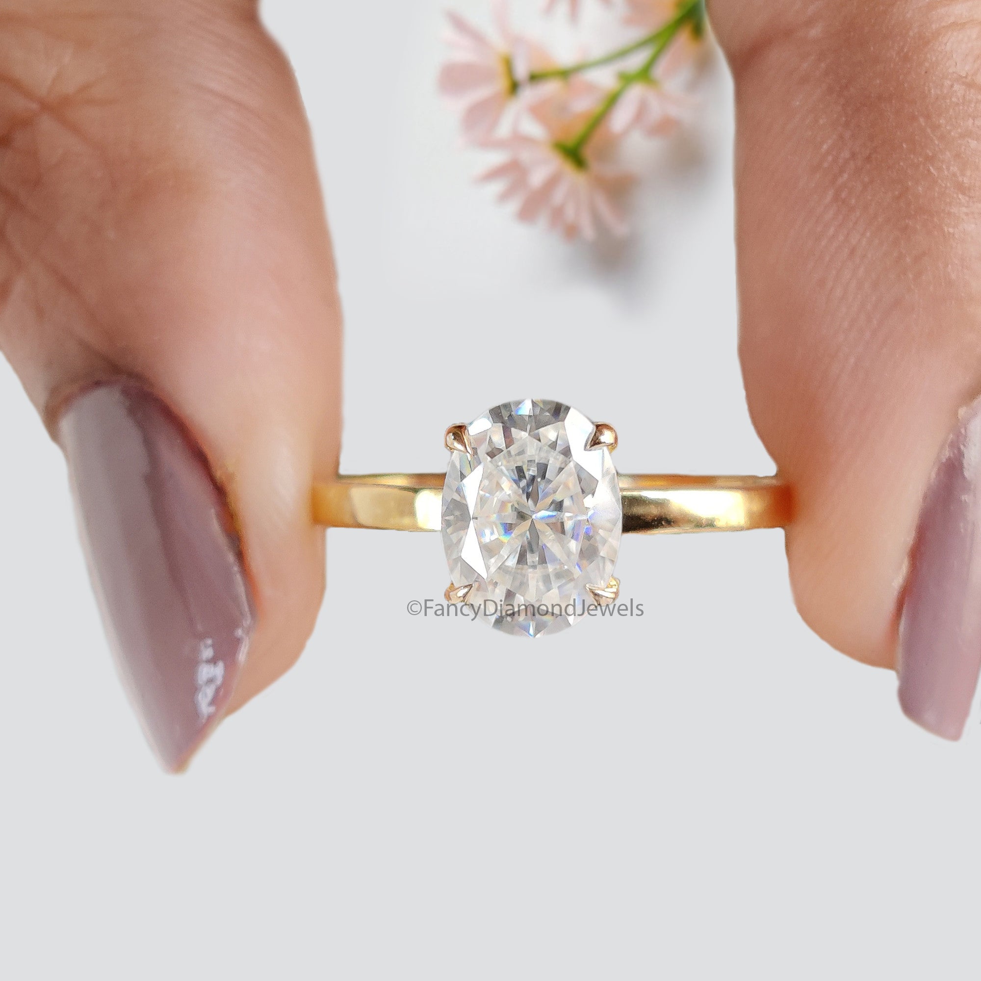 Beautiful Oval Shape Moissanite Ring Yellow Gold 10k/14k/18k 1.50 CT Oval Cut Ring Oval Wedding Engagement Ring Oval Colorless Ring FD15