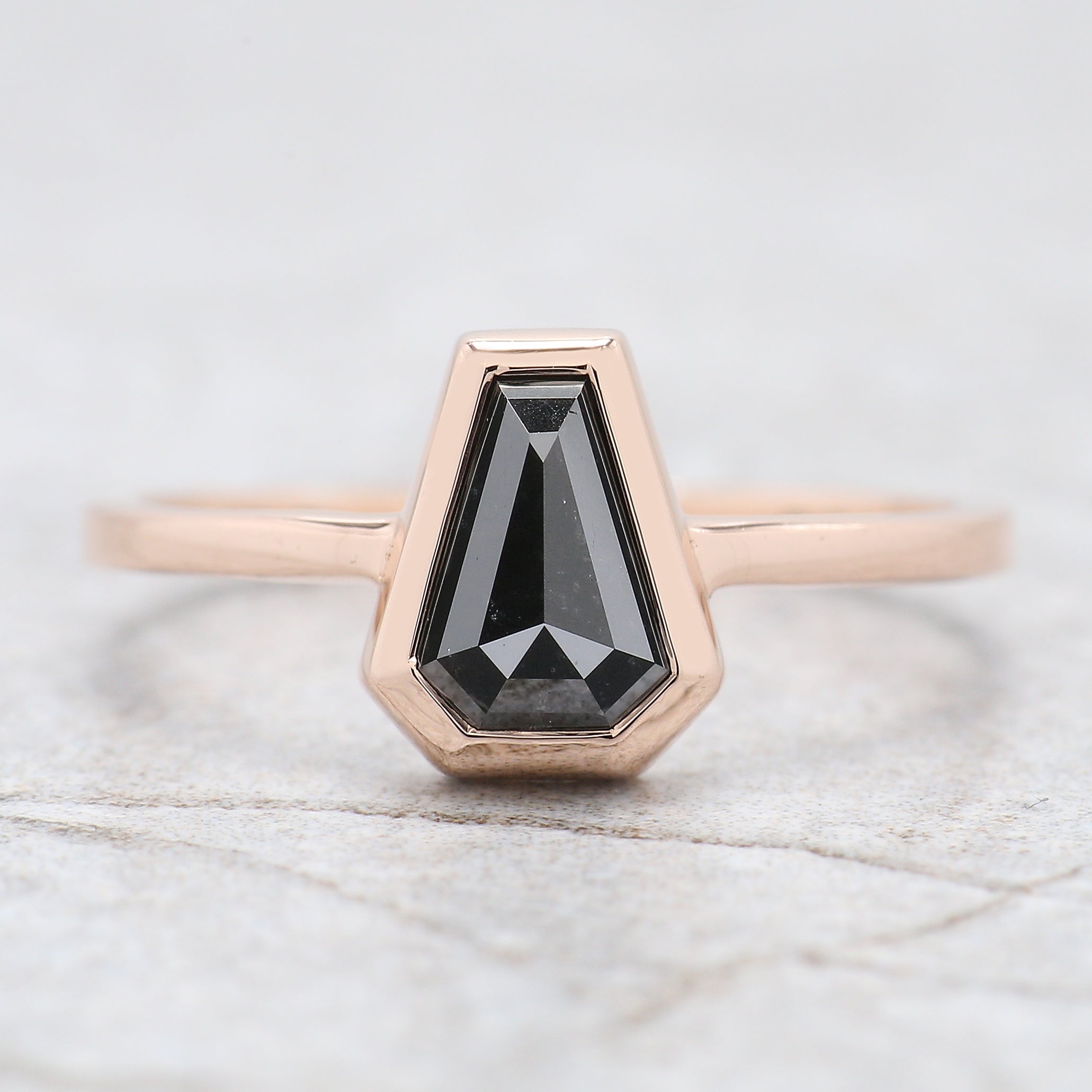 Coffin Black Color Diamond Ring 0.97 Ct 7.54 MM Coffin Shape Diamond Ring 14K Solid Rose Gold Silver Engagement Ring Gift For Her KDN2557