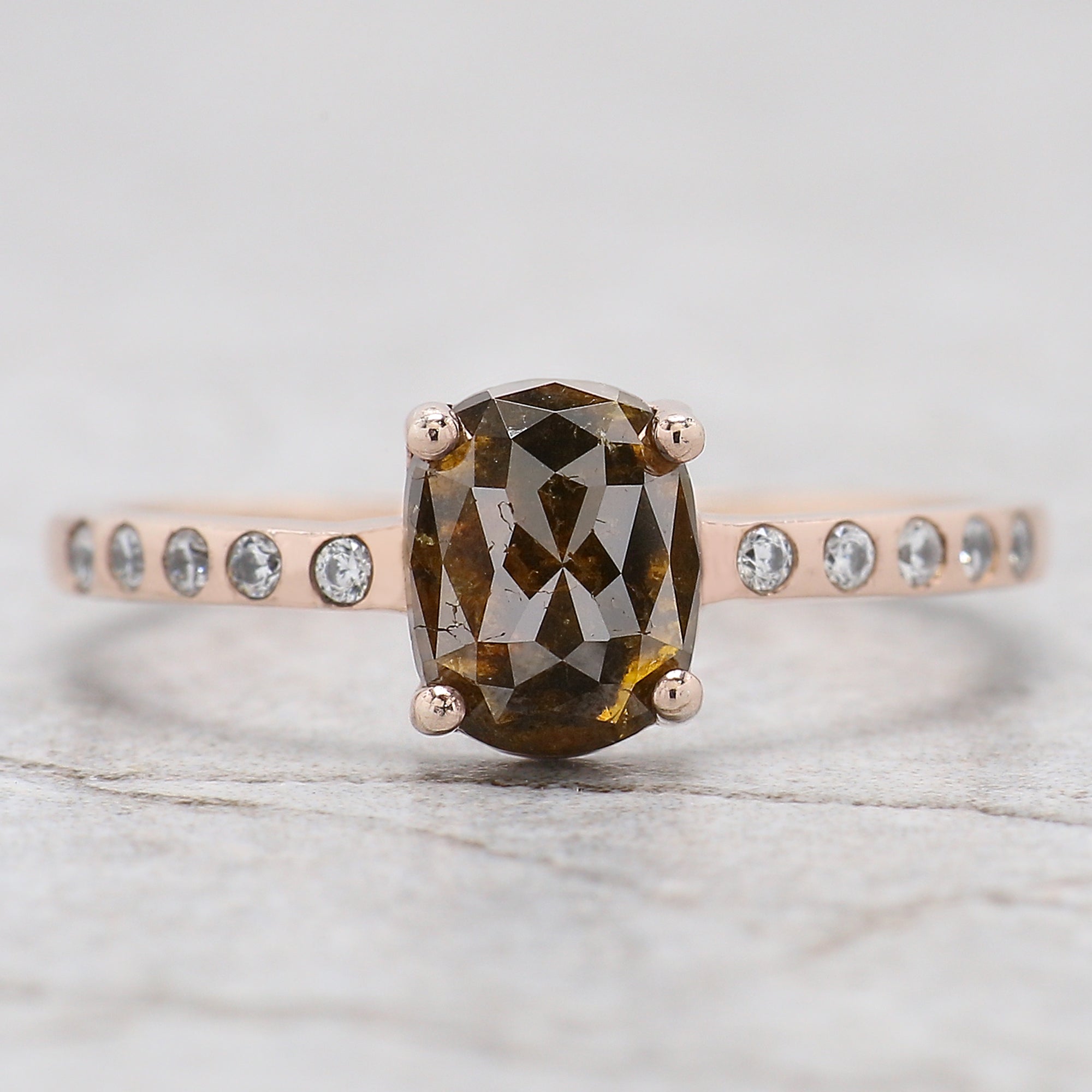 Oval Cut Brown Color Diamond Ring 1.18 Ct 7.11 MM Oval Shape Diamond Ring 14K Solid Rose Gold Silver Engagement Ring Gift For Her QL2867