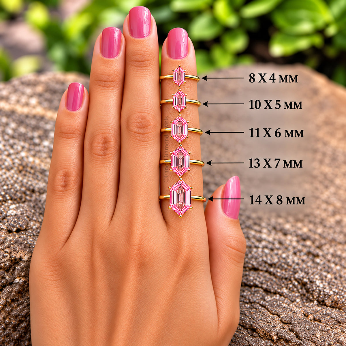 Hexagon Pink Tourmaline engagement ring 8mm 10mm 11mm 13mm 14mm stone ring Simulant Hexagon Solitaire ring Silver ring Gift for her FD355