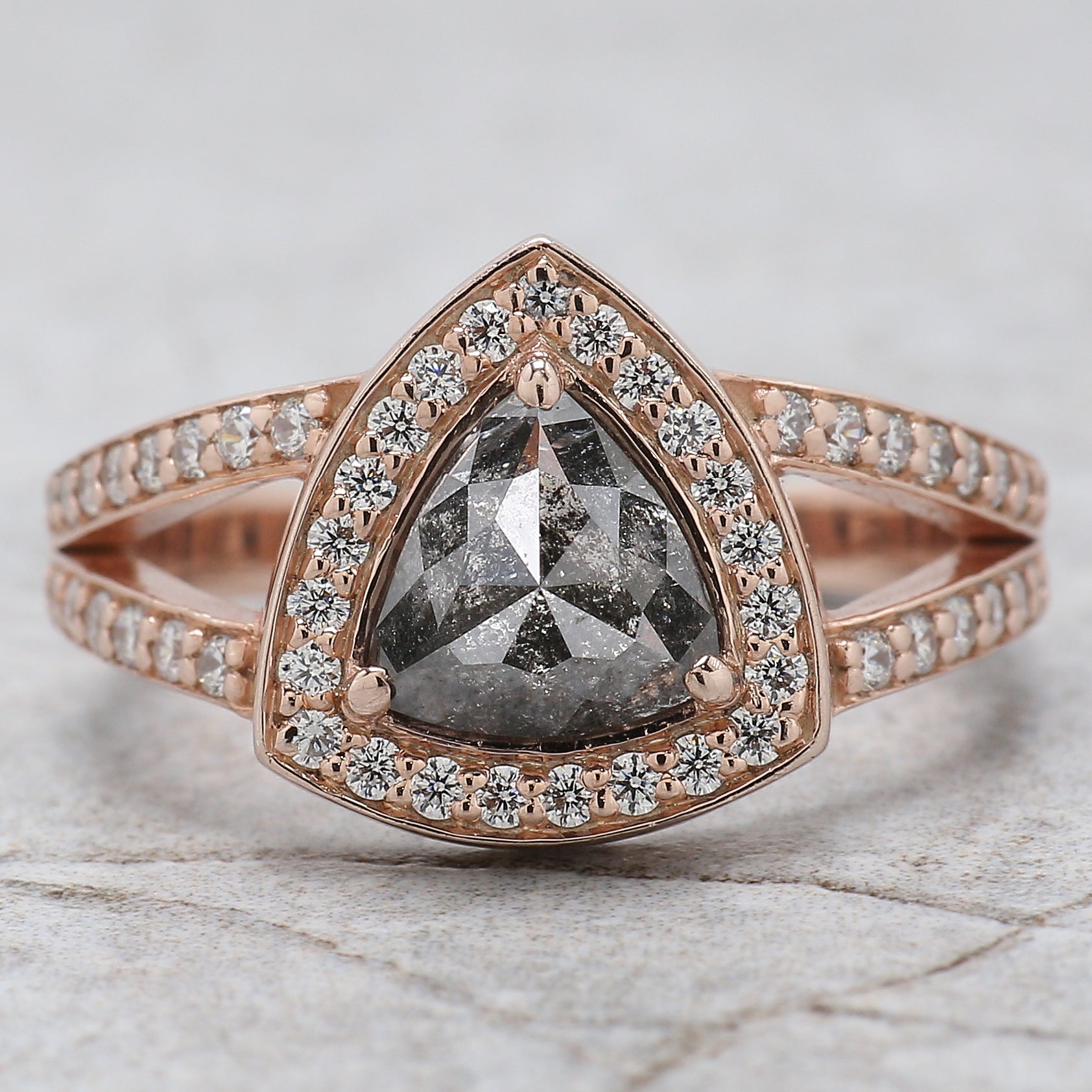 Triangle Cut Salt And Pepper Diamond Ring 1.27 Ct 7.00 MM Triangle Shape Diamond Ring 14K Solid Rose Gold Engagement Ring Gift For Her QN9661