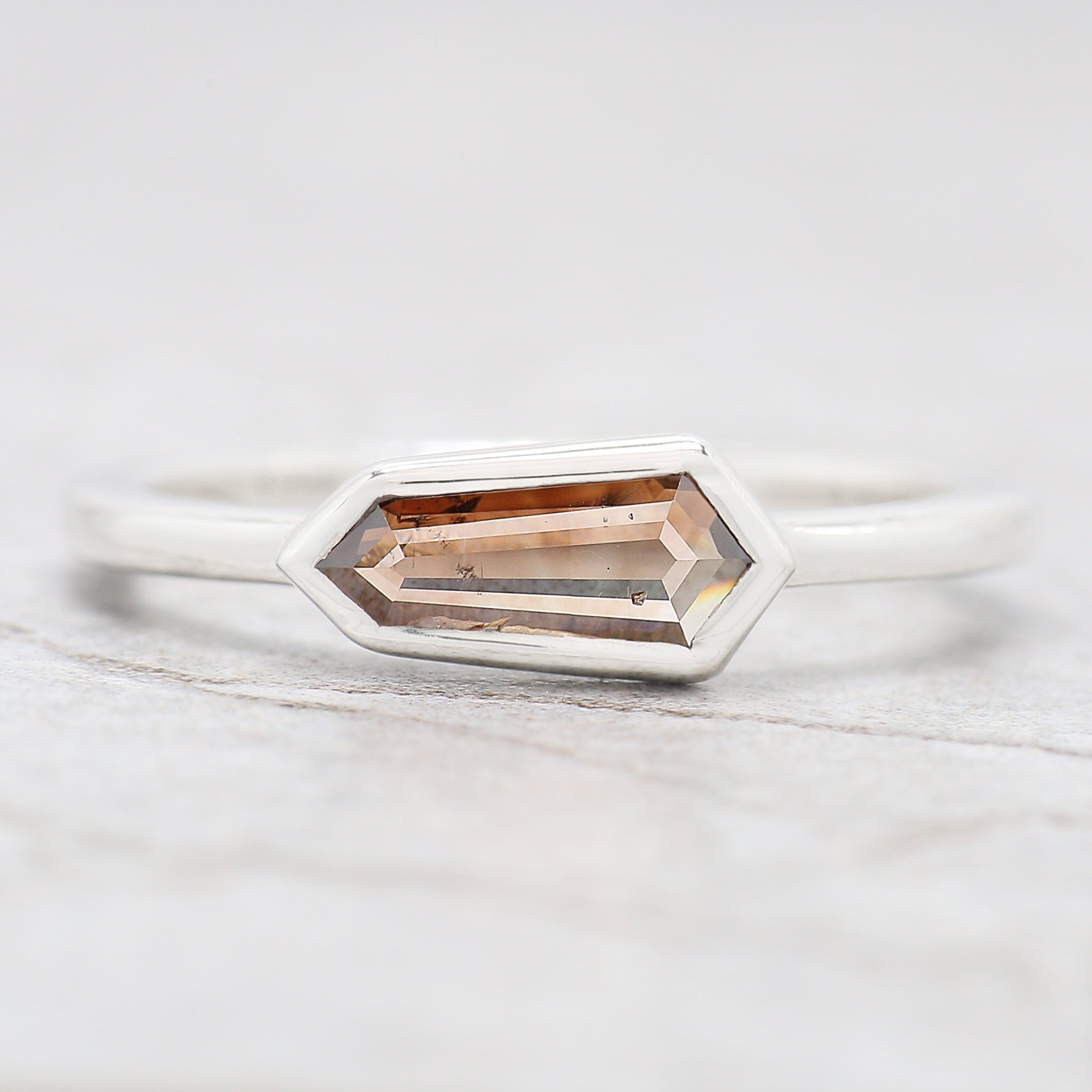 Shield Brown Color Diamond Ring 0.50 Ct 9.10 MM Shield Cut Diamond Ring 14K Solid White Gold Silver Engagement Ring Gift For Her QL1613