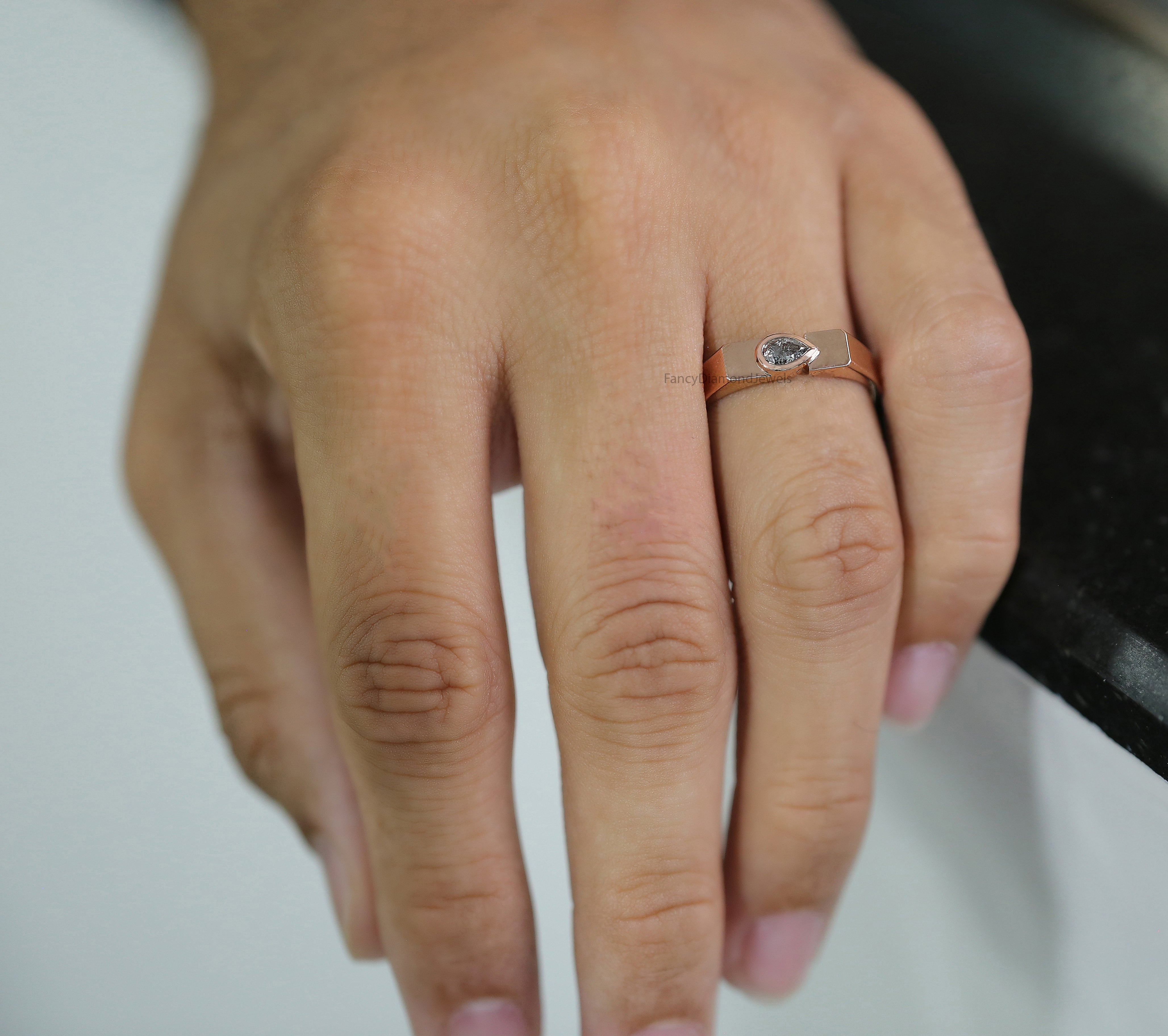 Pear Salt And Pepper Diamond Band, Salt And Pepper Pear Diamond Engagement Band, Pear Shape Diamond Band, Pear Cut Diamond Band, KD1186