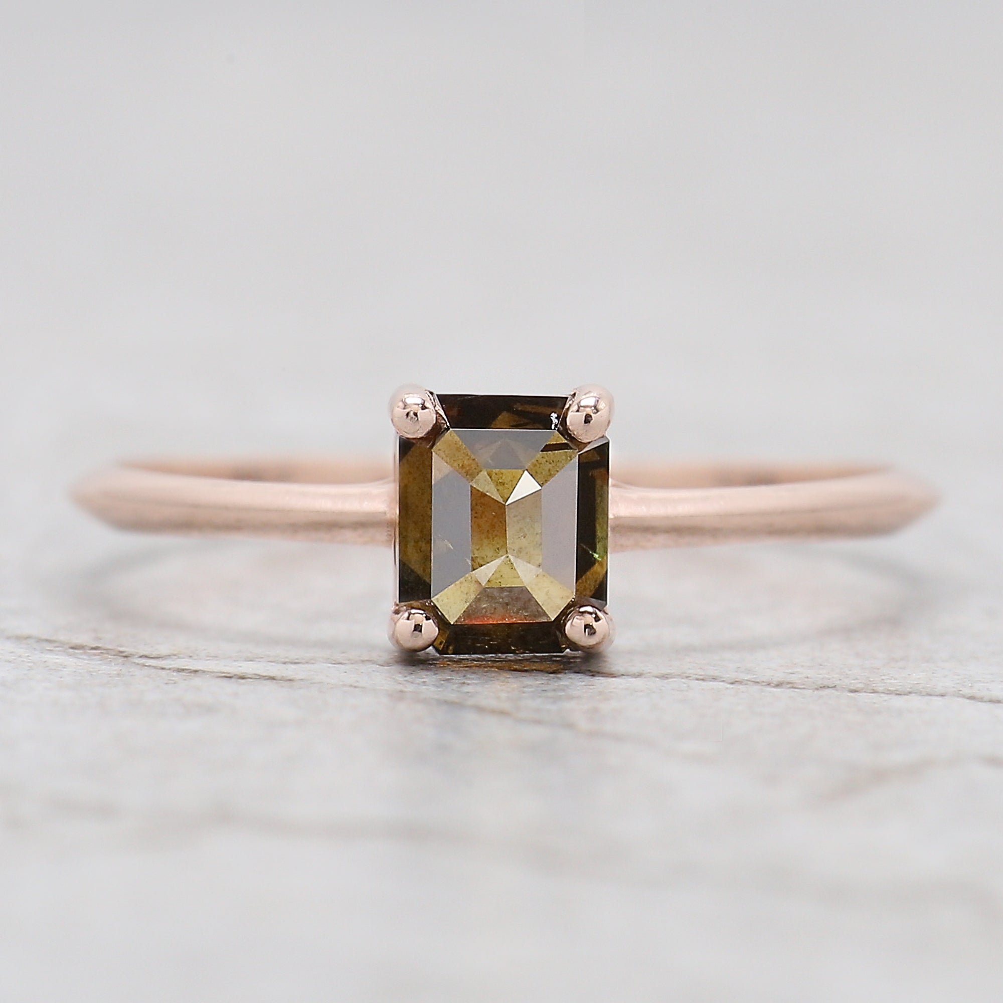Emerald Cut Brown Color Diamond Ring 0.67 Ct 5.25 MM Emerald Shape Diamond Ring 14K Rose Gold Silver Engagement Ring Gift For Her QL1838