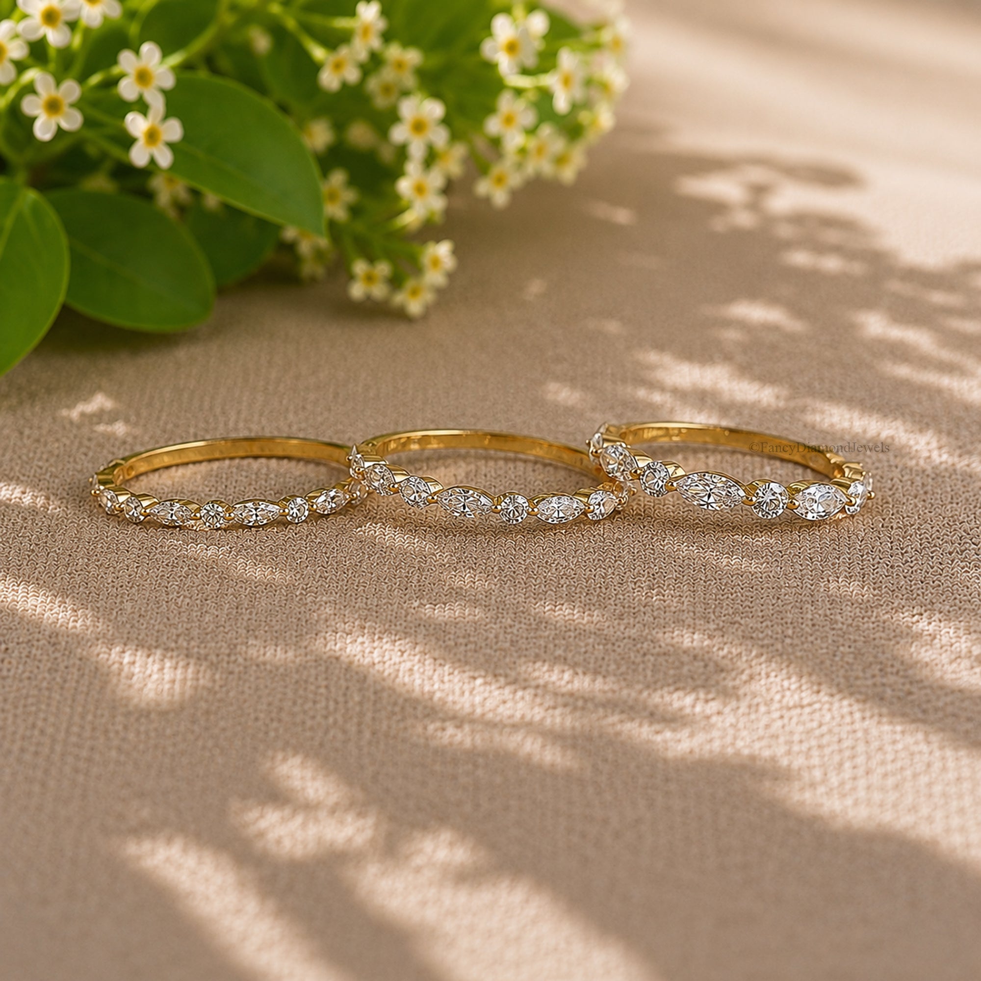 Marquise And Round Diamond Half Eternity Band Dainty Gold Stacking Ring Wedding Anniversary Gift for Her Minimalist Fine Jewelry FD587