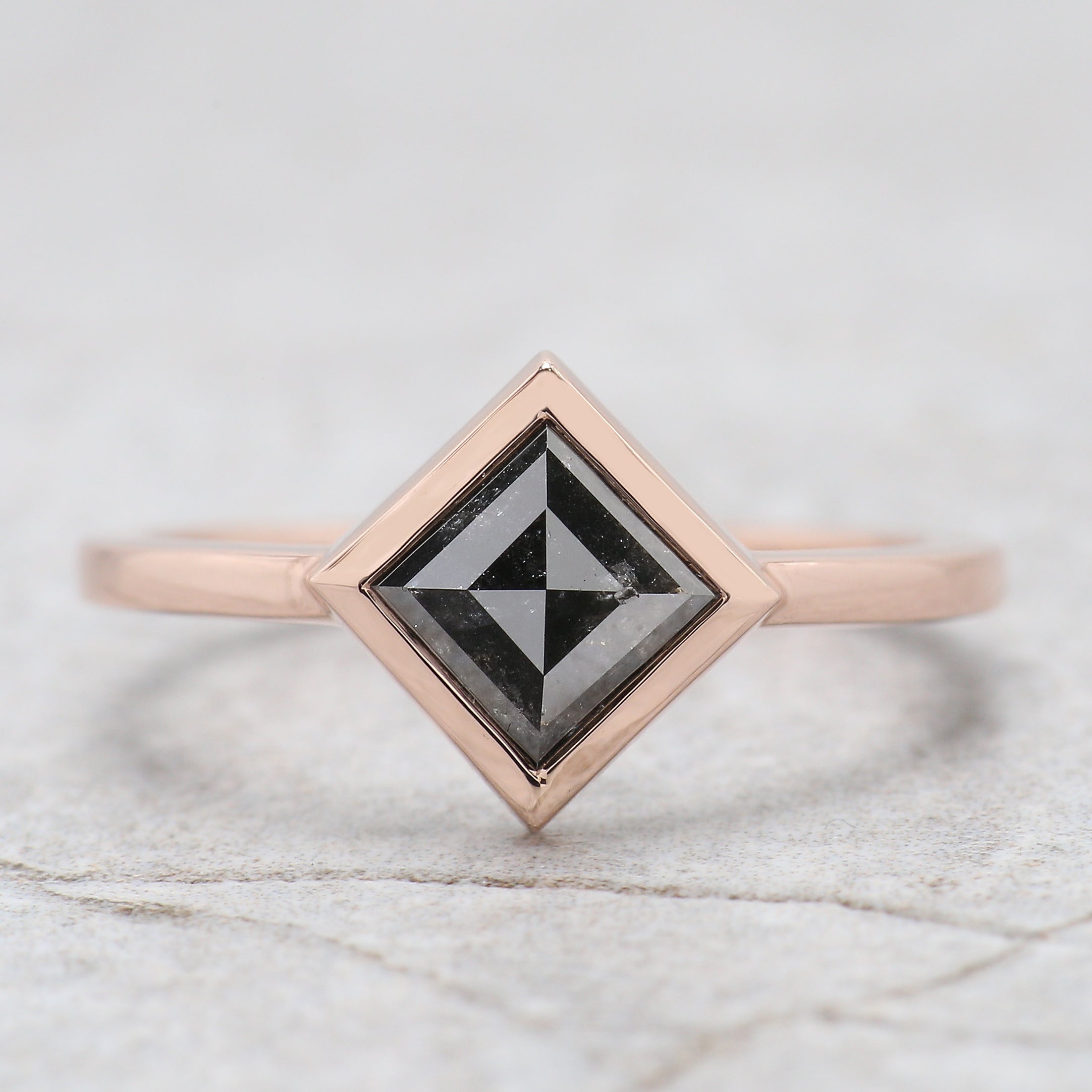 Kite Cut Salt And Pepper Diamond Ring 1.25 Ct 8.00 MM Kite Diamond Ring 14K Solid Rose Gold Silver Kite Engagement Ring Gift For Her QN822