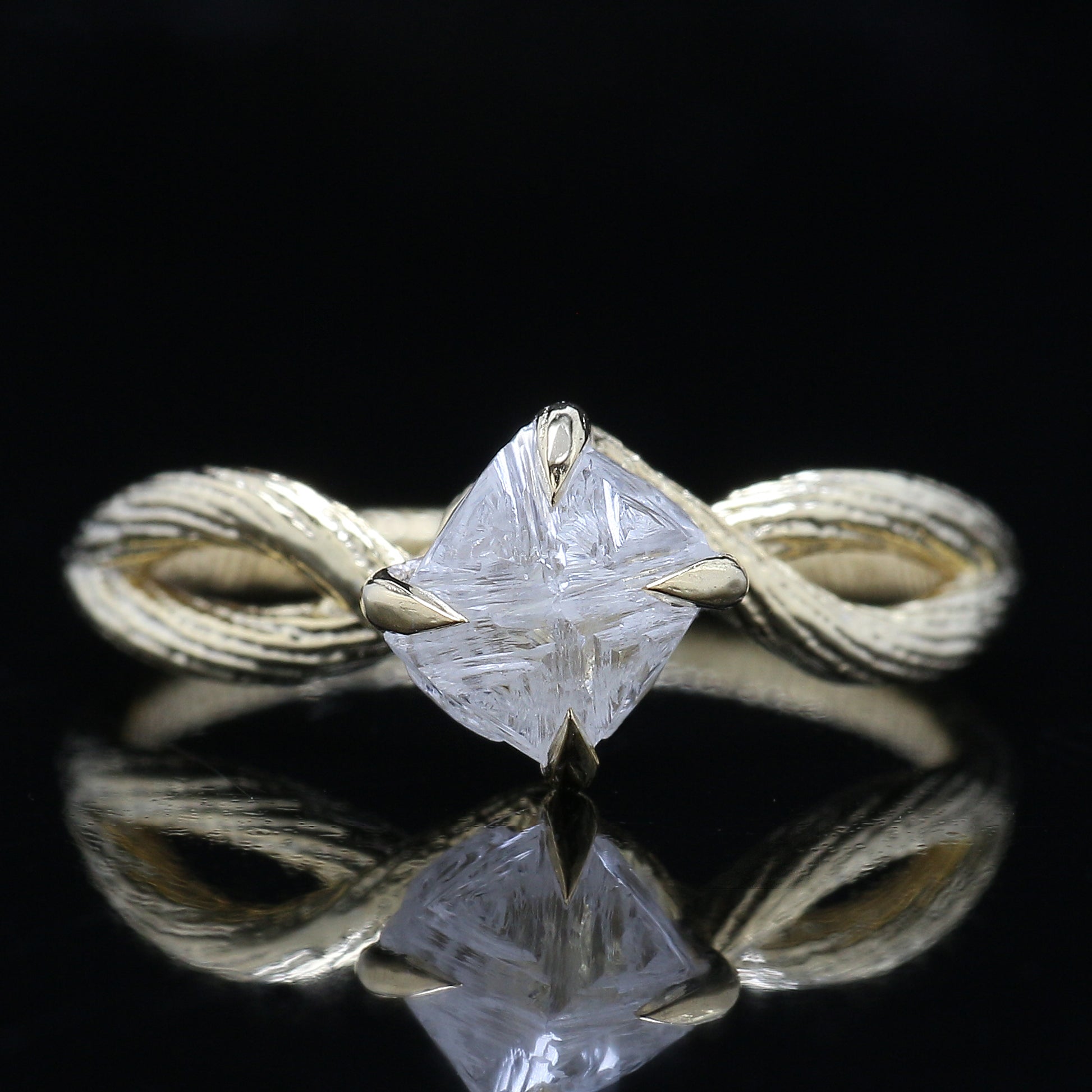 Rough White-F Color Diamond Ring 1.42 Ct 6.60 MM Crystal Rough Diamond Ring 14K Solid Rose Gold Silver Engagement Ring Gift For Her KDL2485