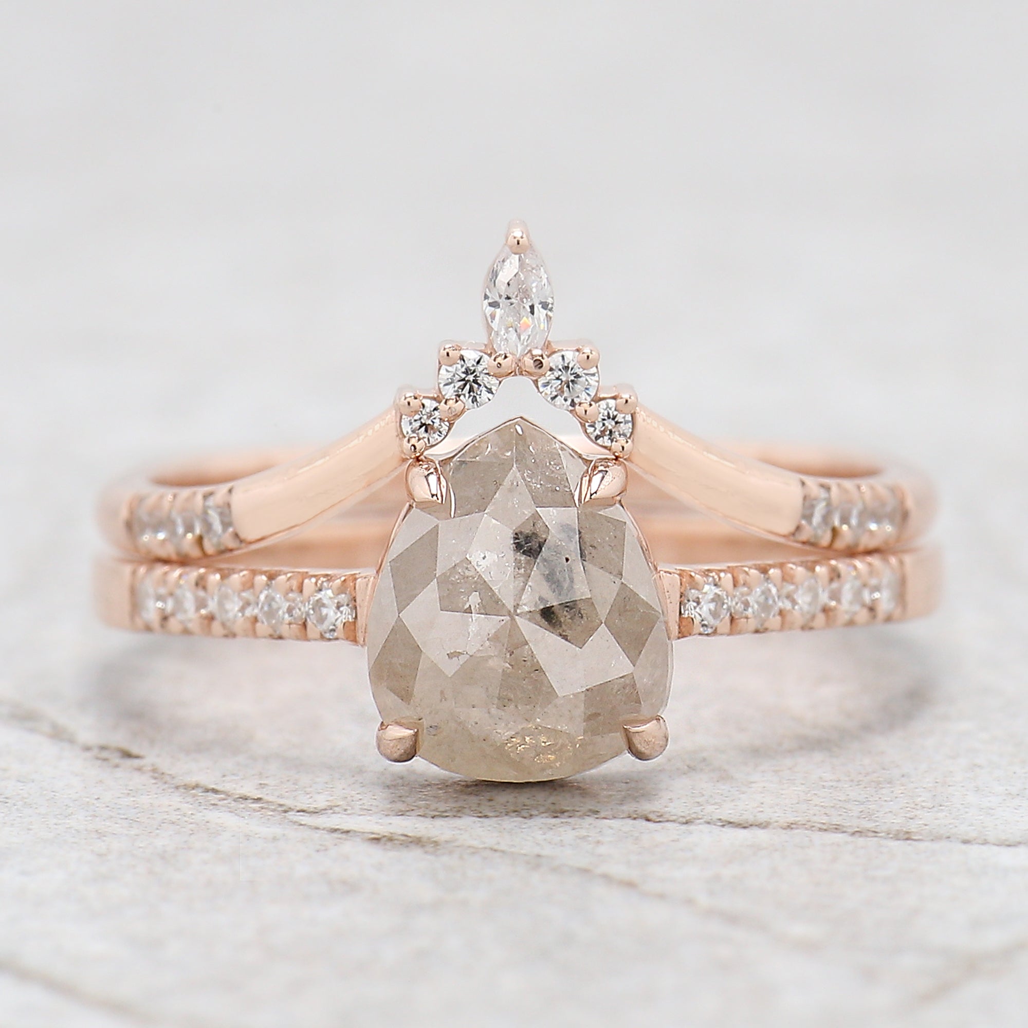Pear Cut Grey Color Diamond Ring 1.68 Ct 7.82 MM Pear Shape Diamond Ring 14K Solid Rose Gold Silver Pear Engagement Ring Gift For Her QL2119